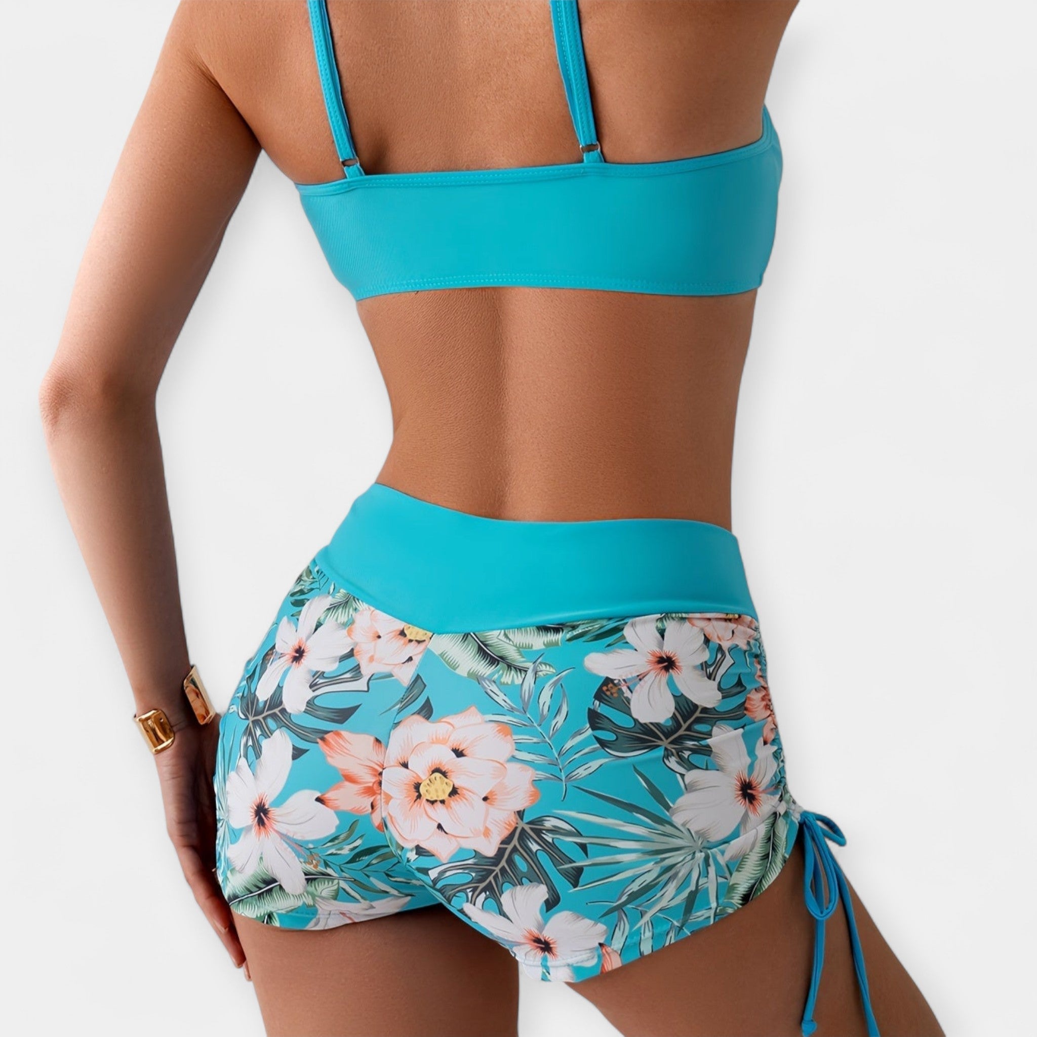 High-Waisted Bikini with Tropical Prints
