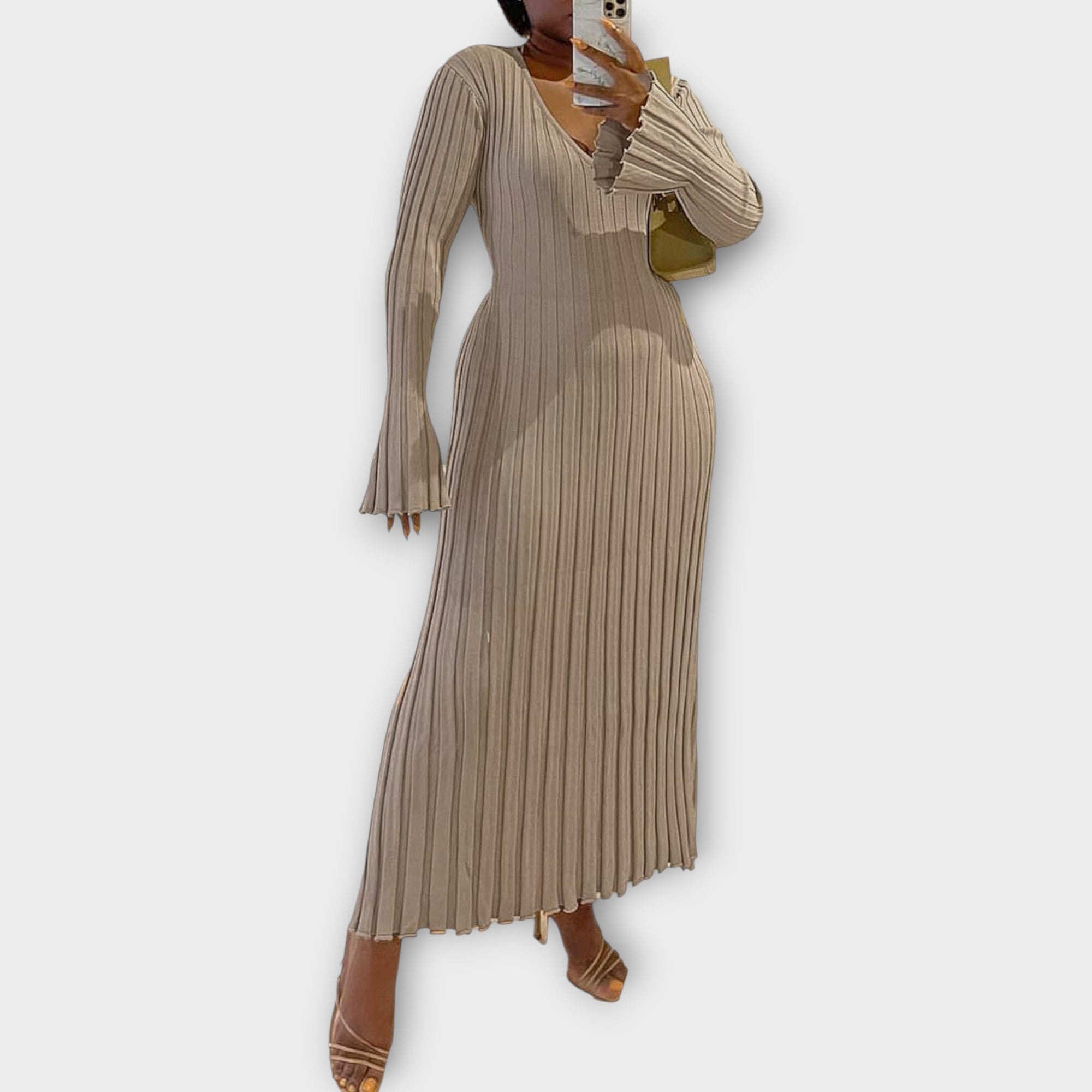 Ribbed Knit Flare Maxi Dress