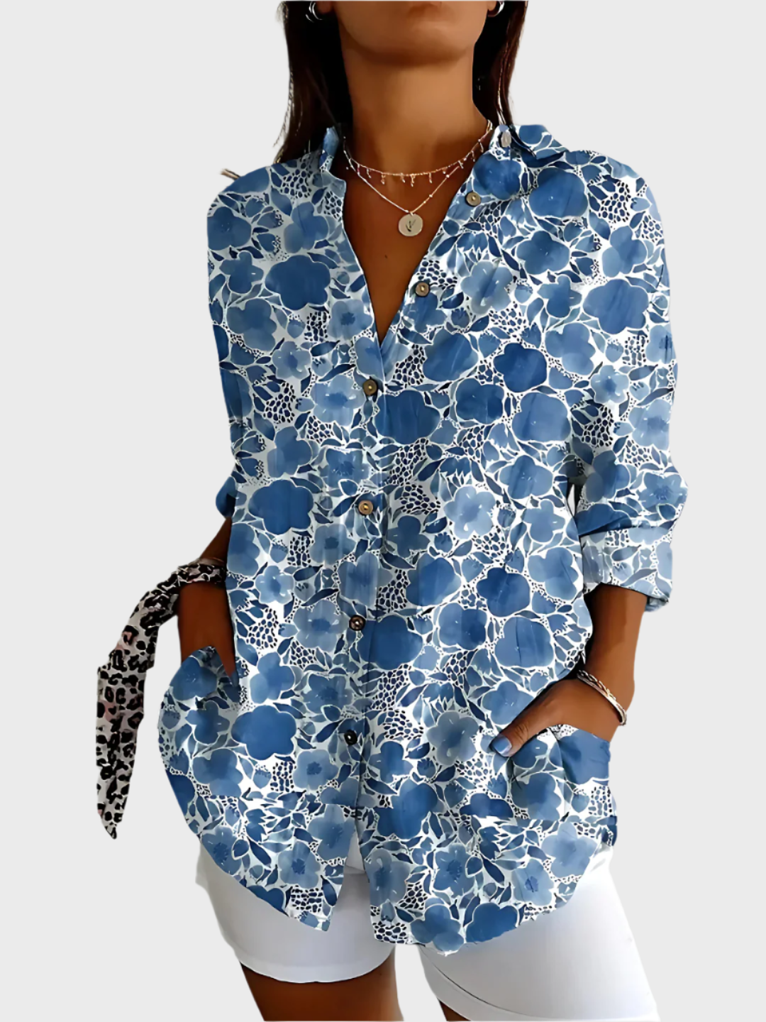 Cotton Blouse with Floral Design