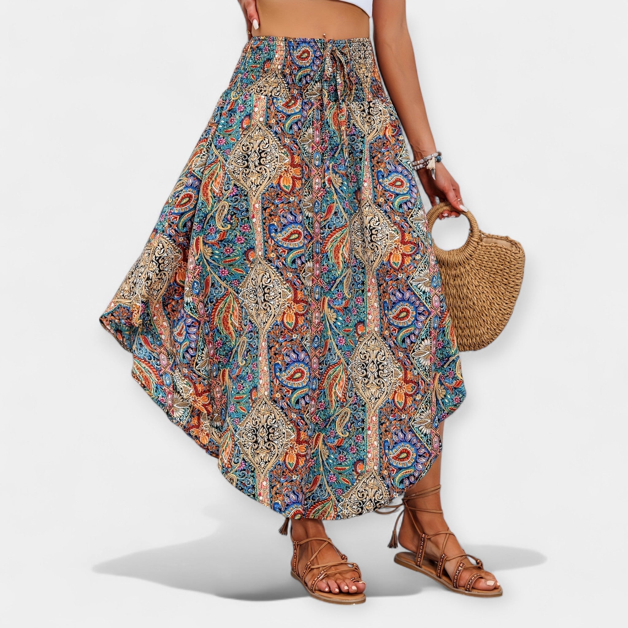 Floral Midi Skirt with High Waist