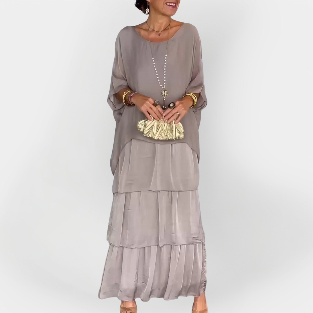 Pleated Dress with Double Layer Effect