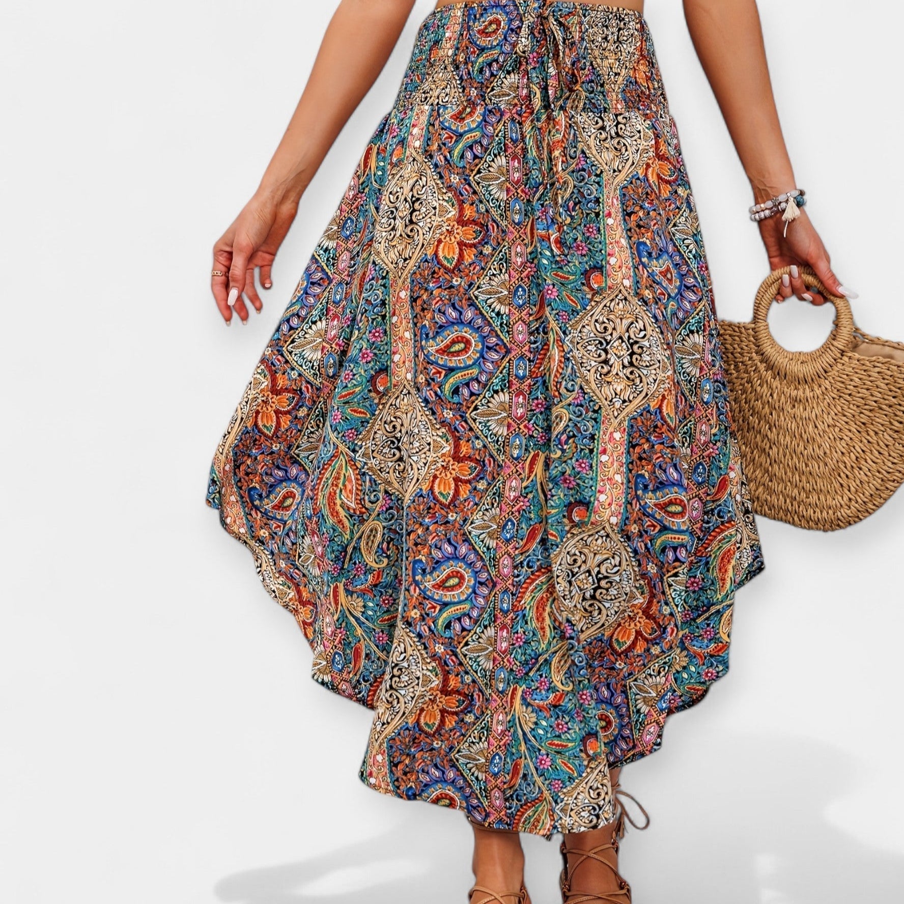 Floral Midi Skirt with High Waist