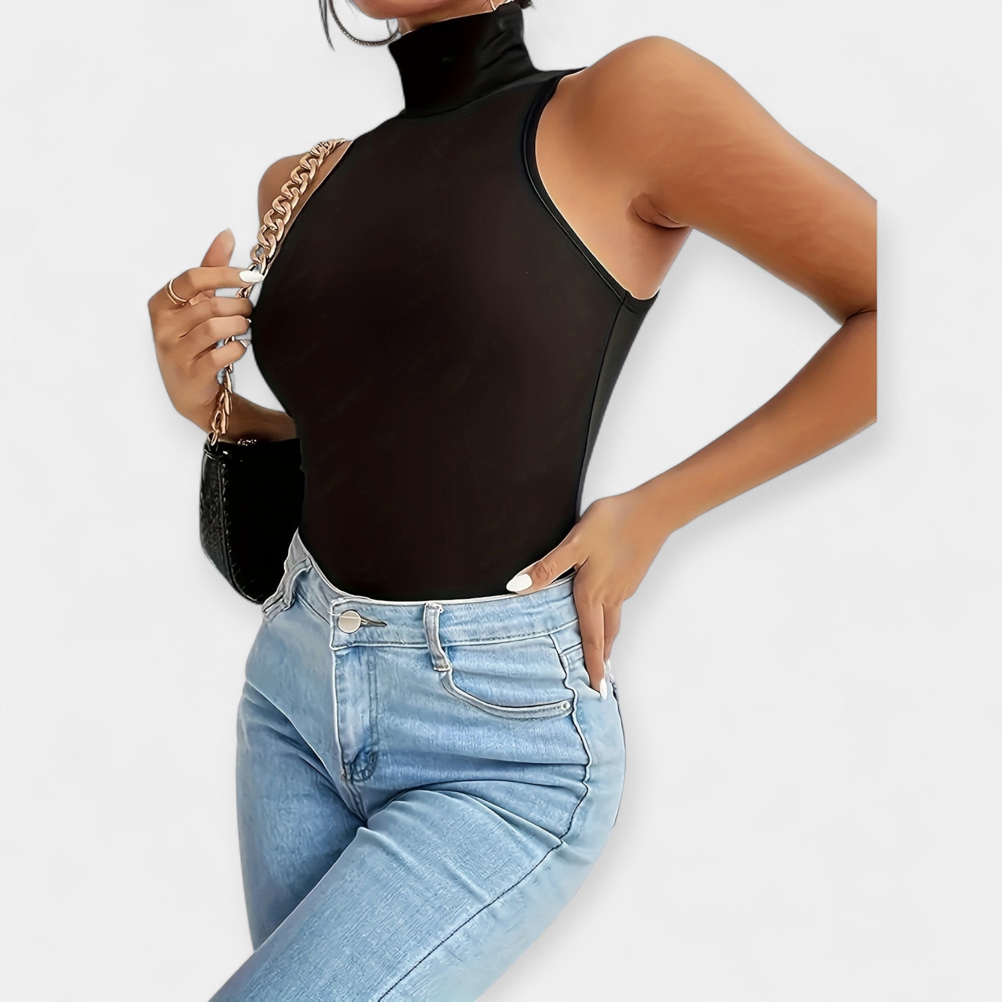 Sleeveless Bodysuit with High Neck