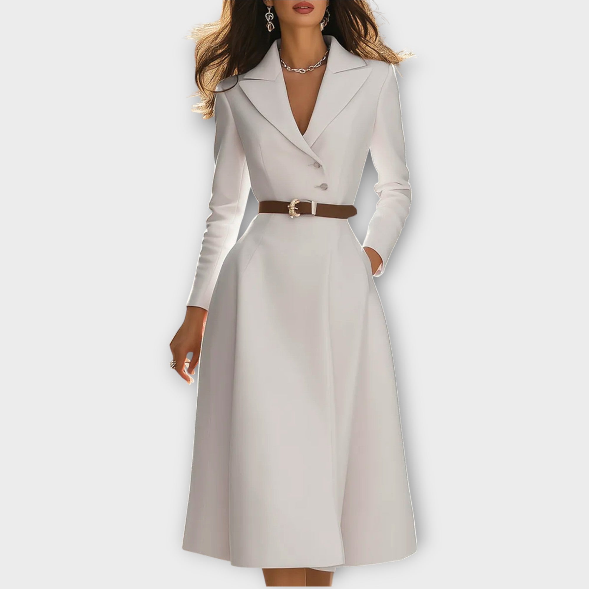 Elegant Belted A-Line Blazer Dress