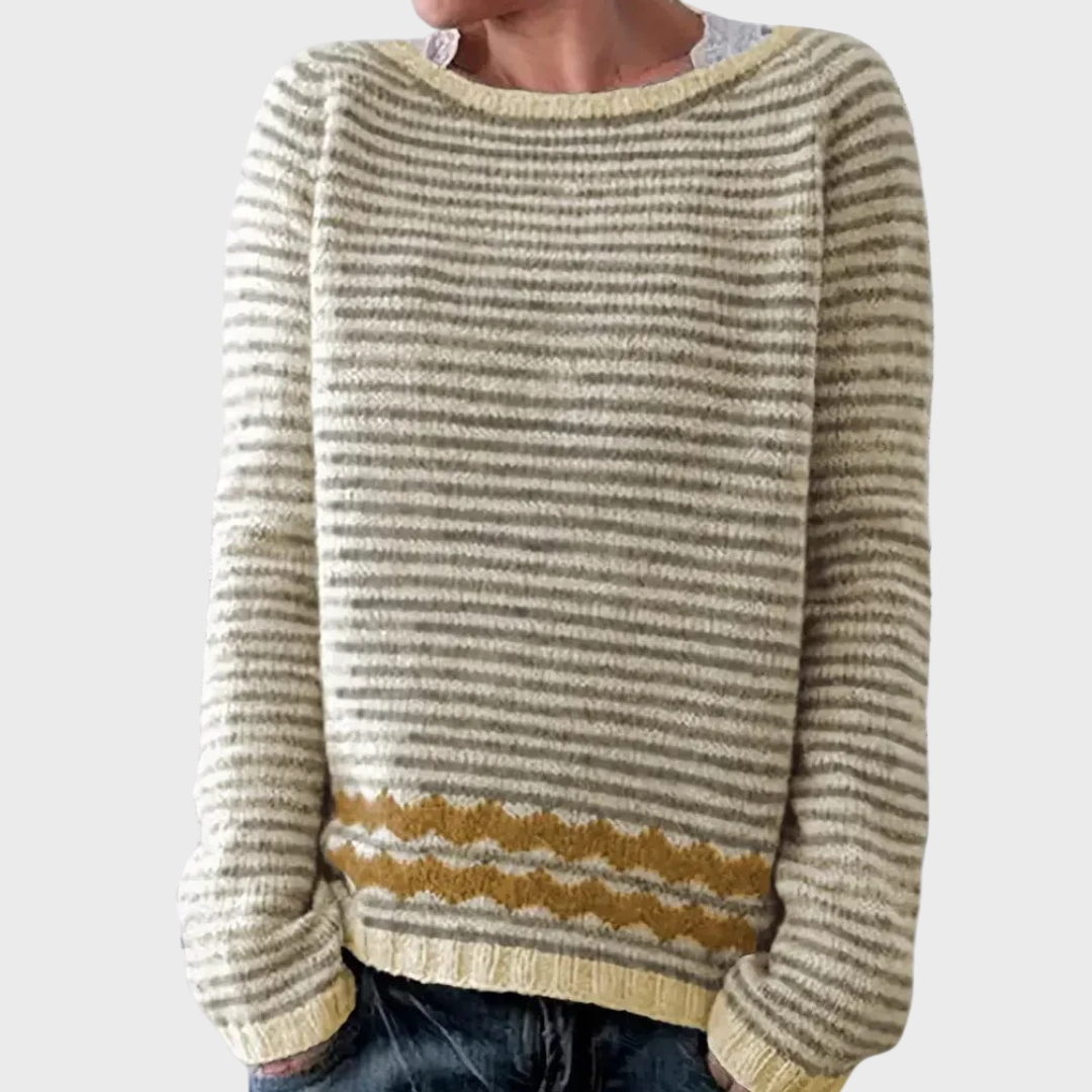Knitted high-neck shirt with striped pattern