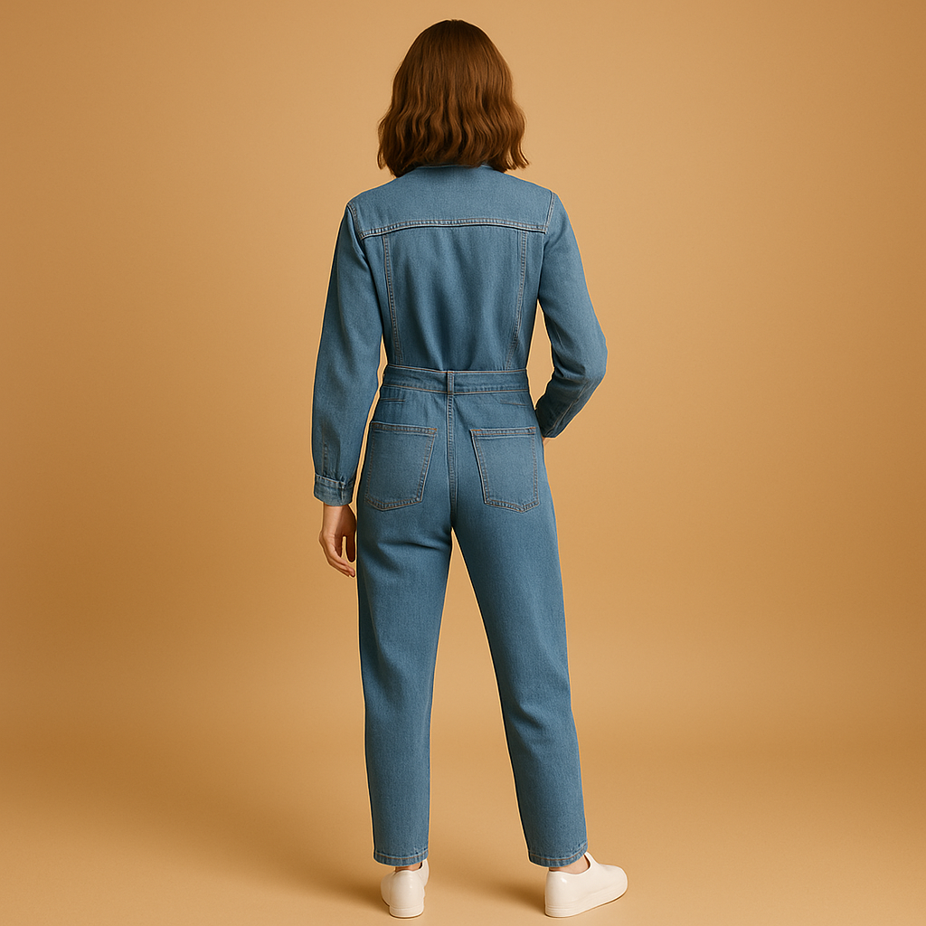Comfortabele dames jumpsuit van denim met rechte pijpen en lange mouwen, ideaal voor dagelijks gebruik in elk seizoen.