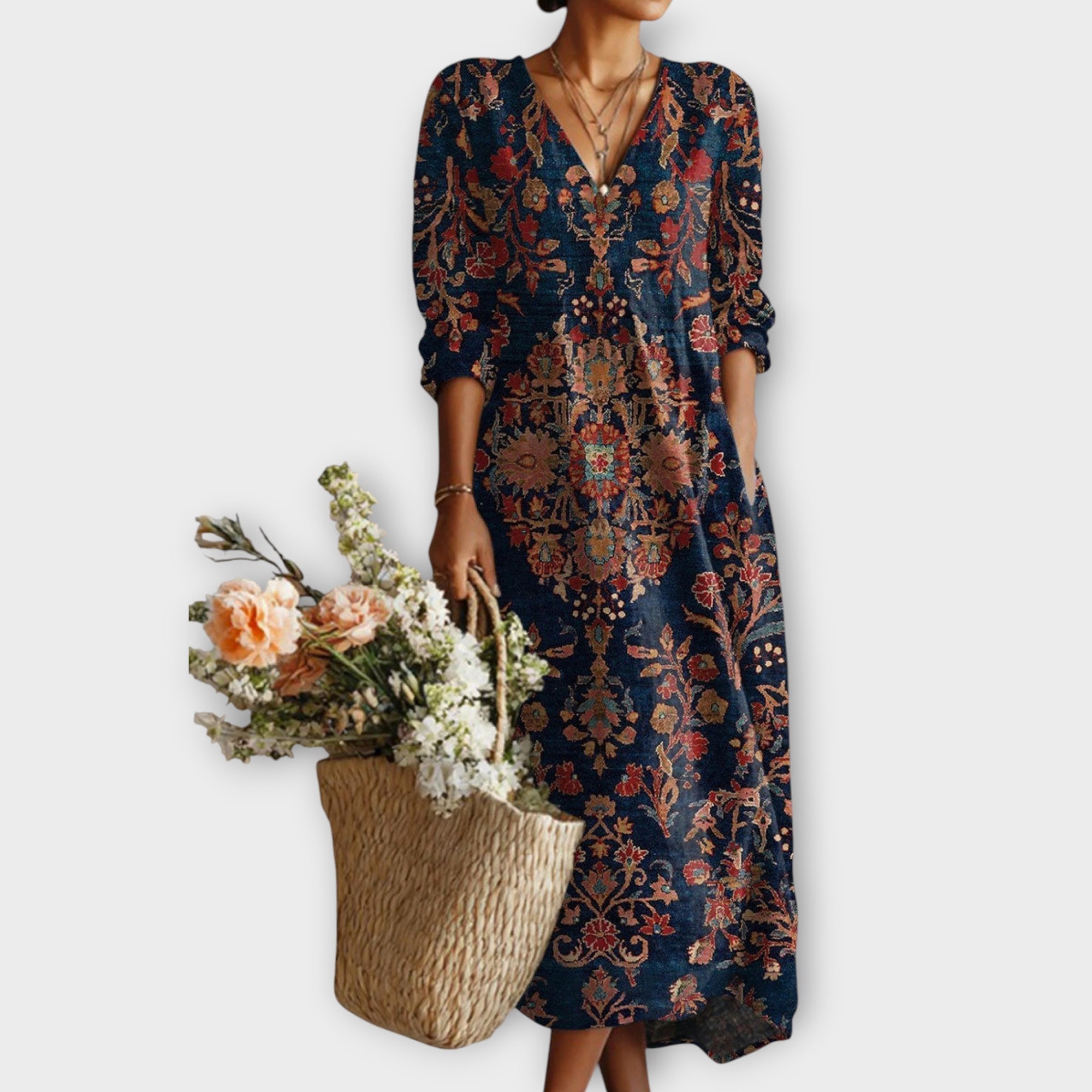 Bohemian Floral V-Neck Maxi Dress