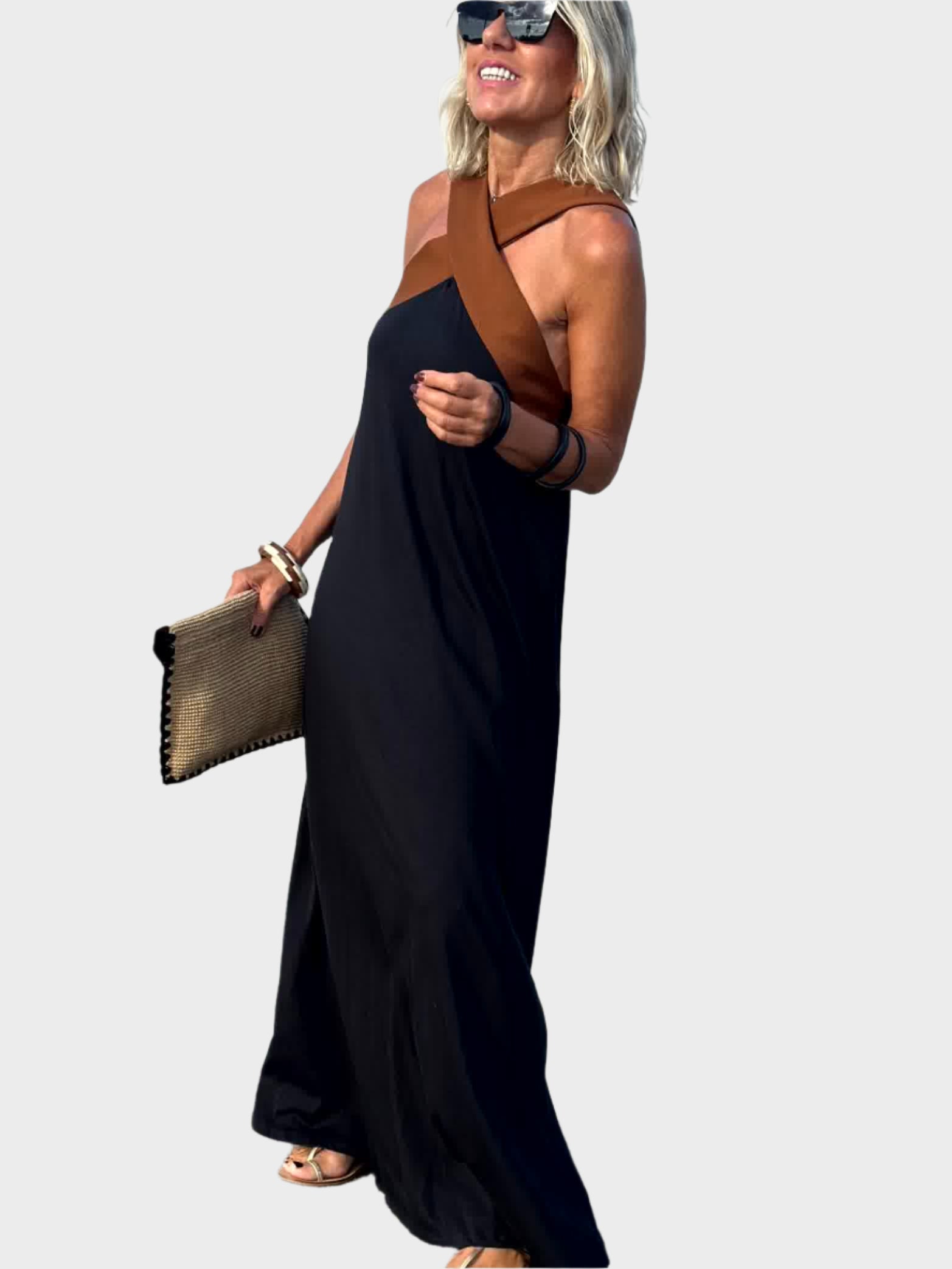 Elegant Backless Dress with Modern Cross Neckline