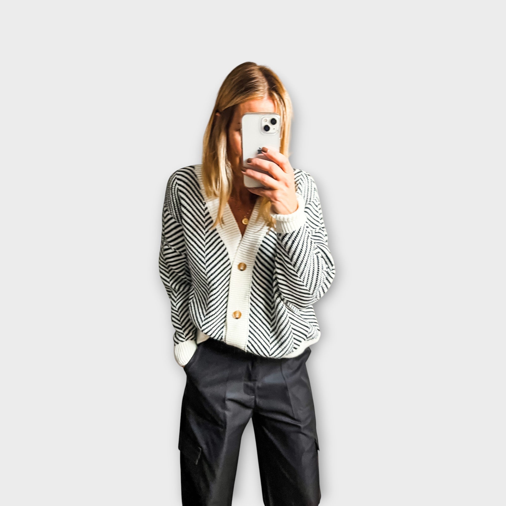 Chevron Knit Button Cardigan