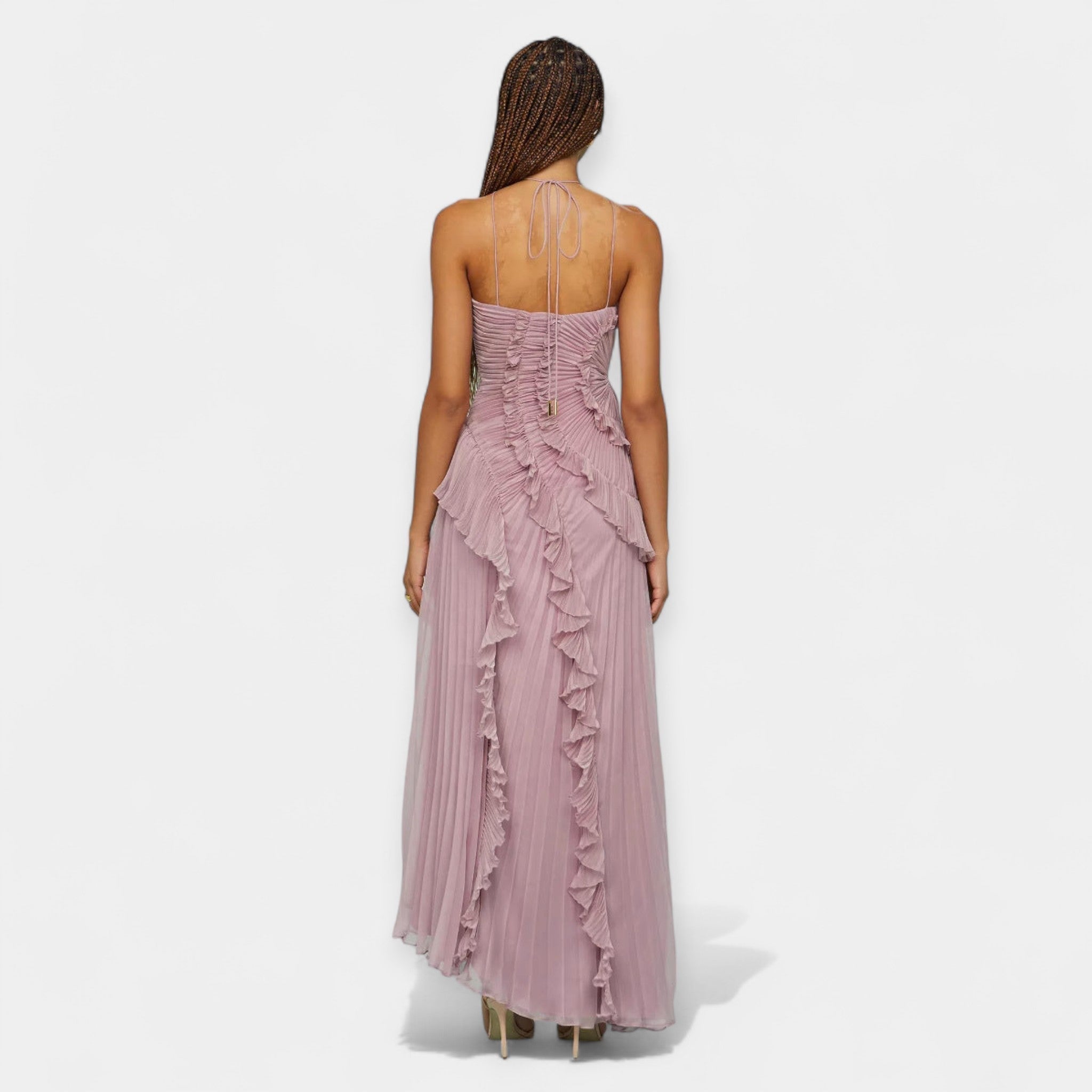 Lilac Midi Dress with Adjustable Ruffles