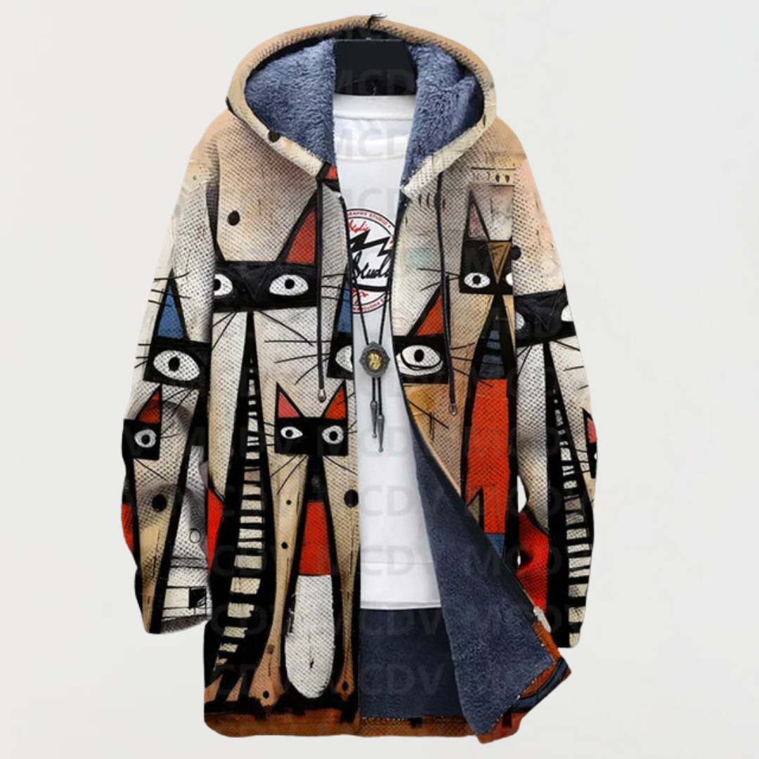 Jacket with Abstract Pattern and Cat