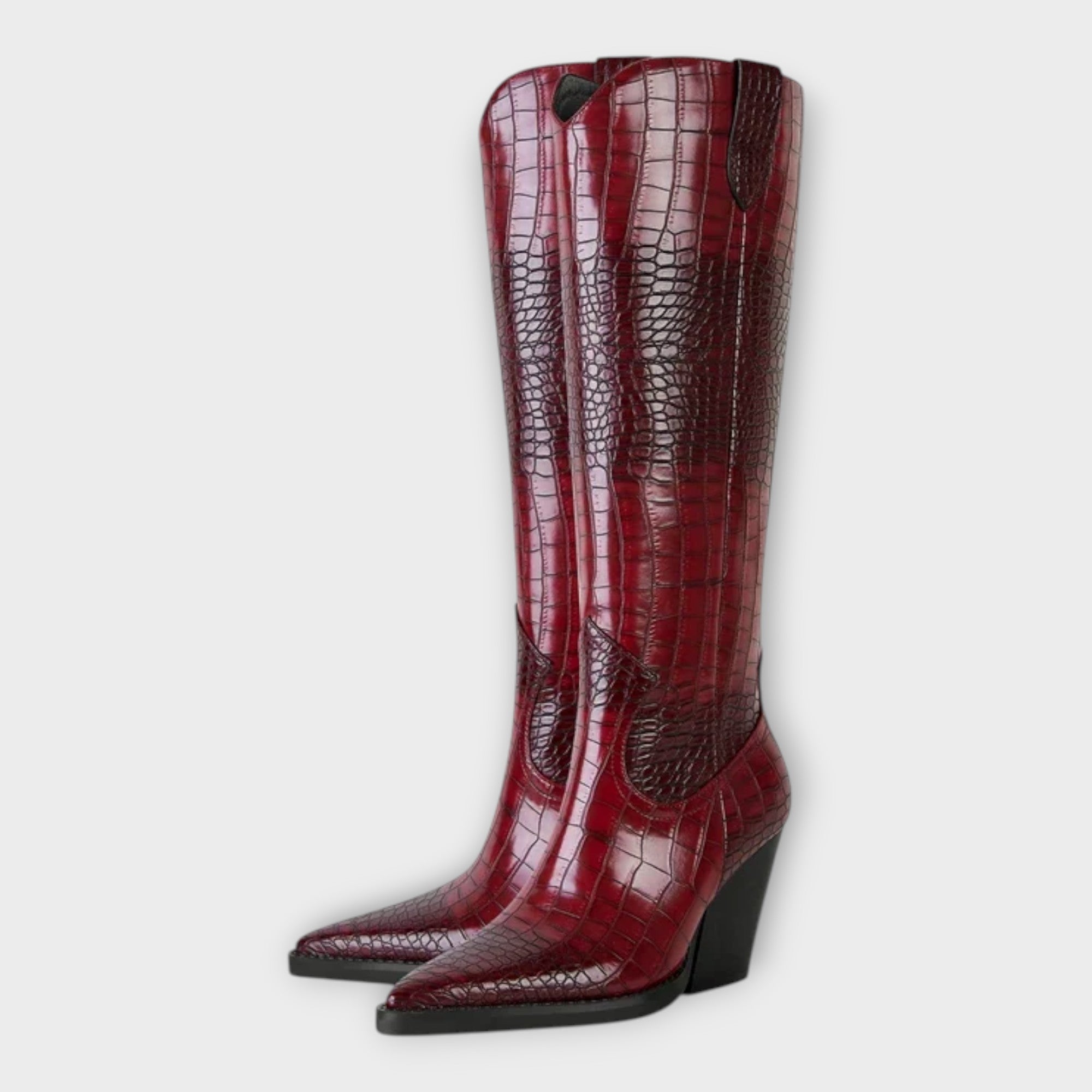 Elegant crocus-patterned high-heeled boots