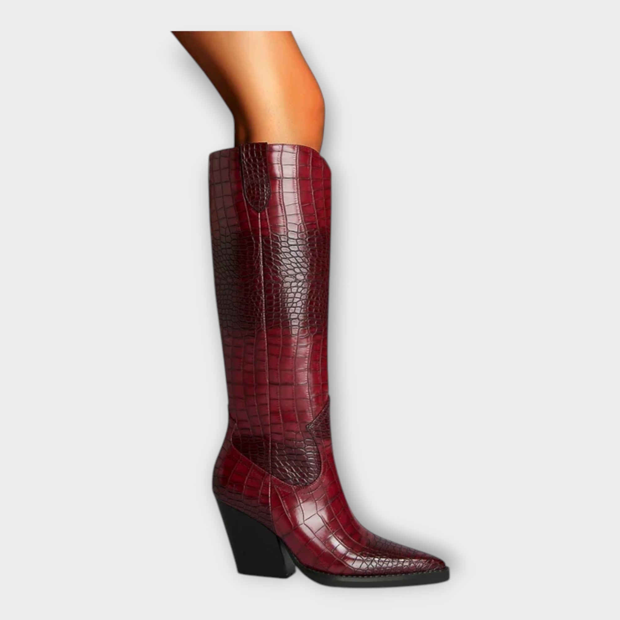 Elegant crocus-patterned high-heeled boots