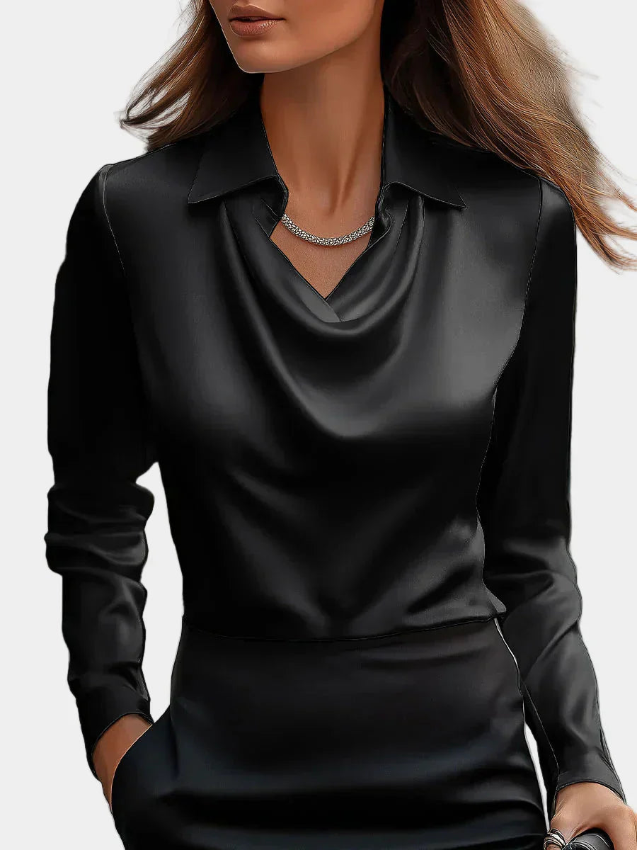 Elegant Satin Blouse with Draped Neckline