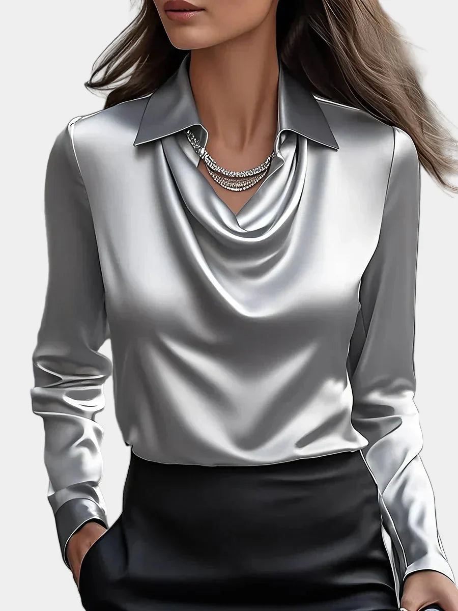 Elegant Satin Blouse with Draped Neckline