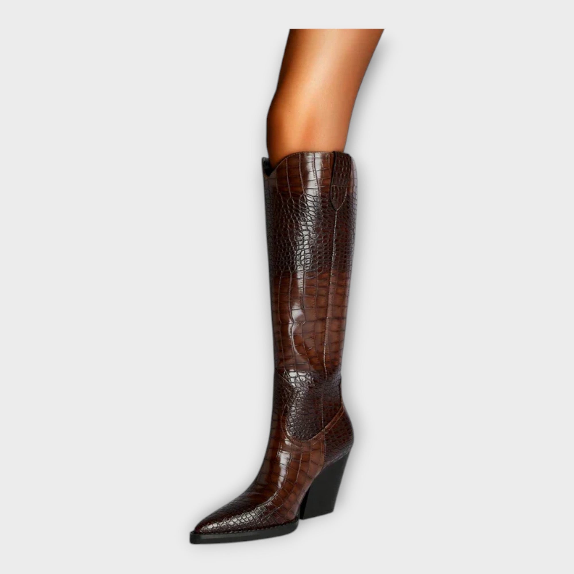 Elegant crocus-patterned high-heeled boots