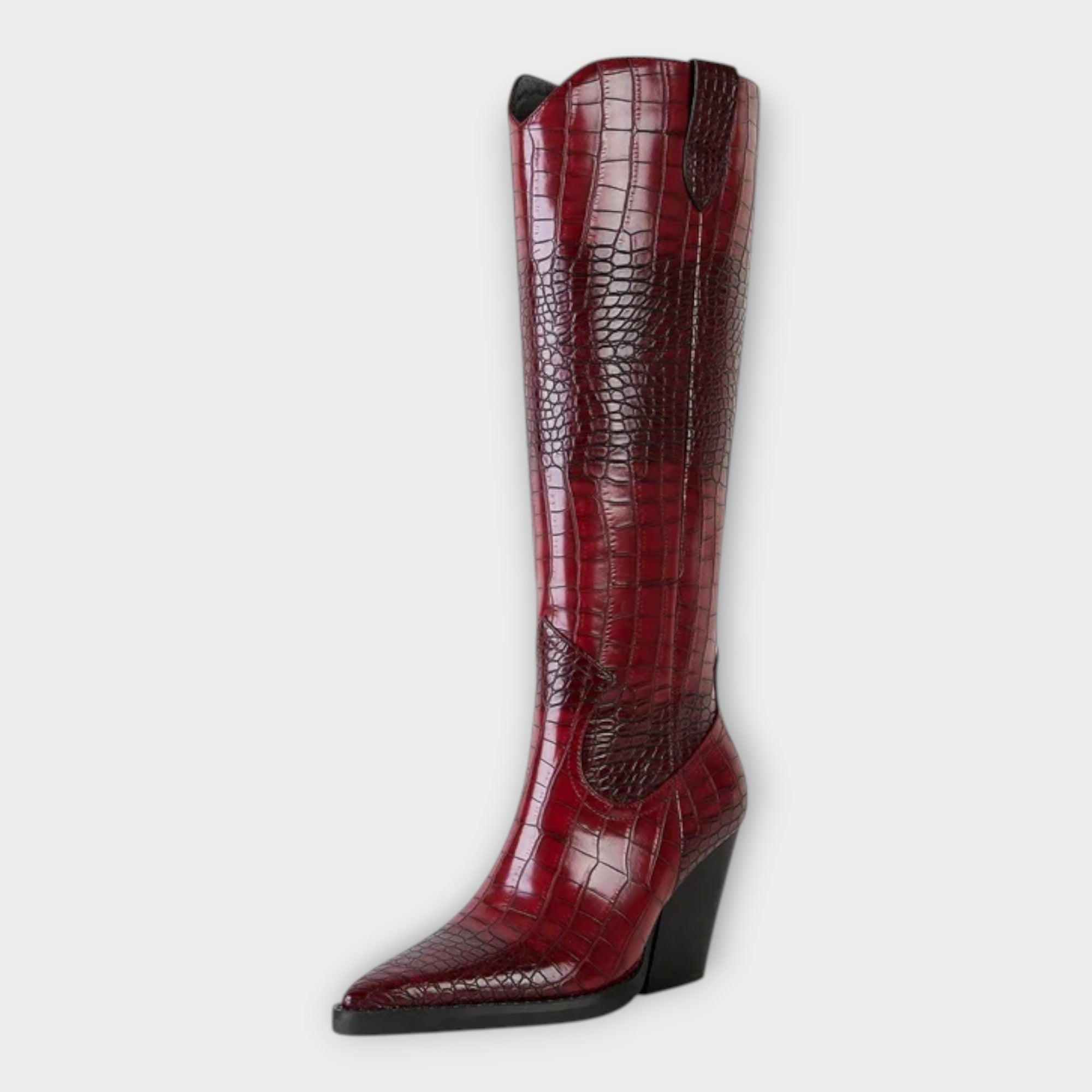 Elegant crocus-patterned high-heeled boots