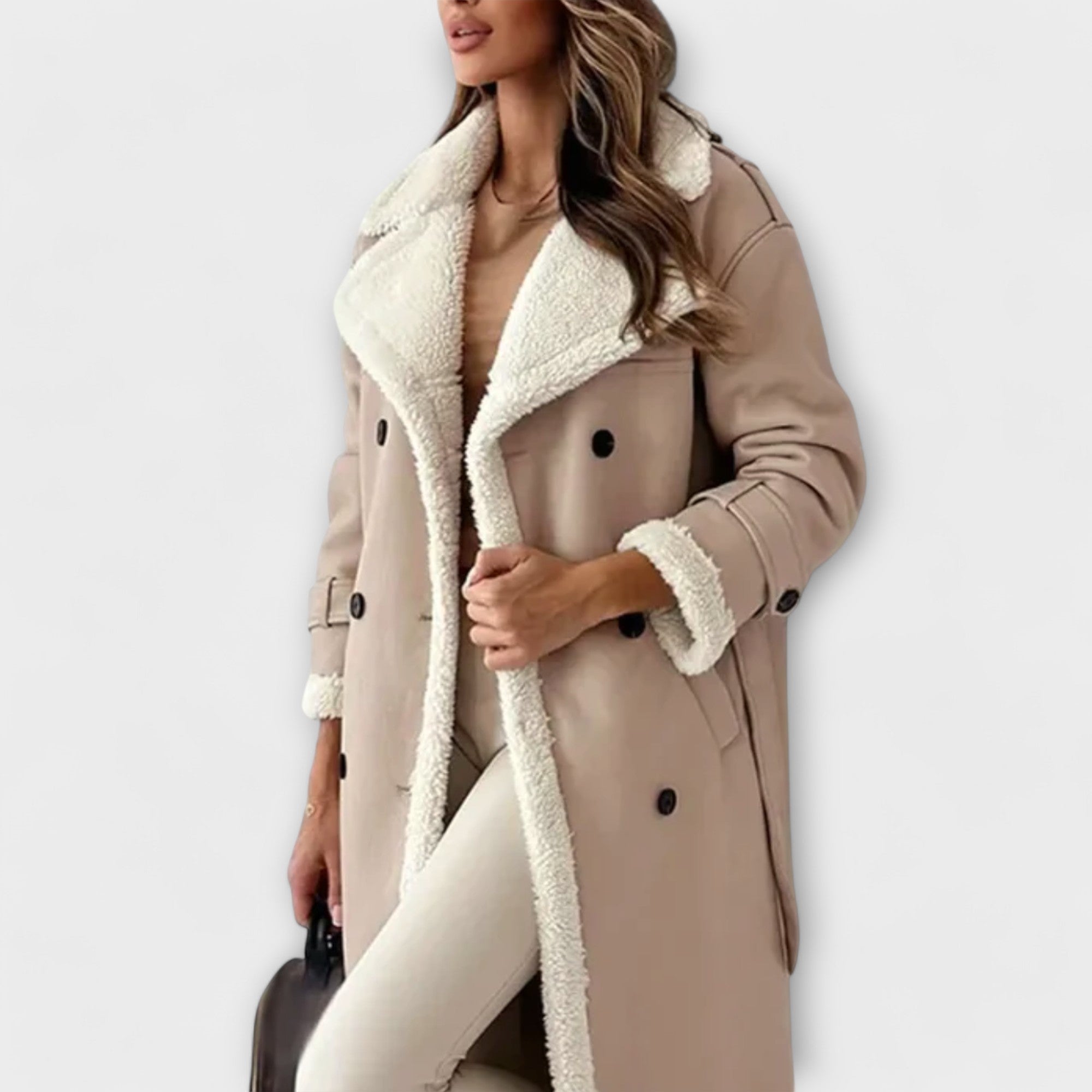 Maria – Long classic cardigan with fleece lining and teddy collar