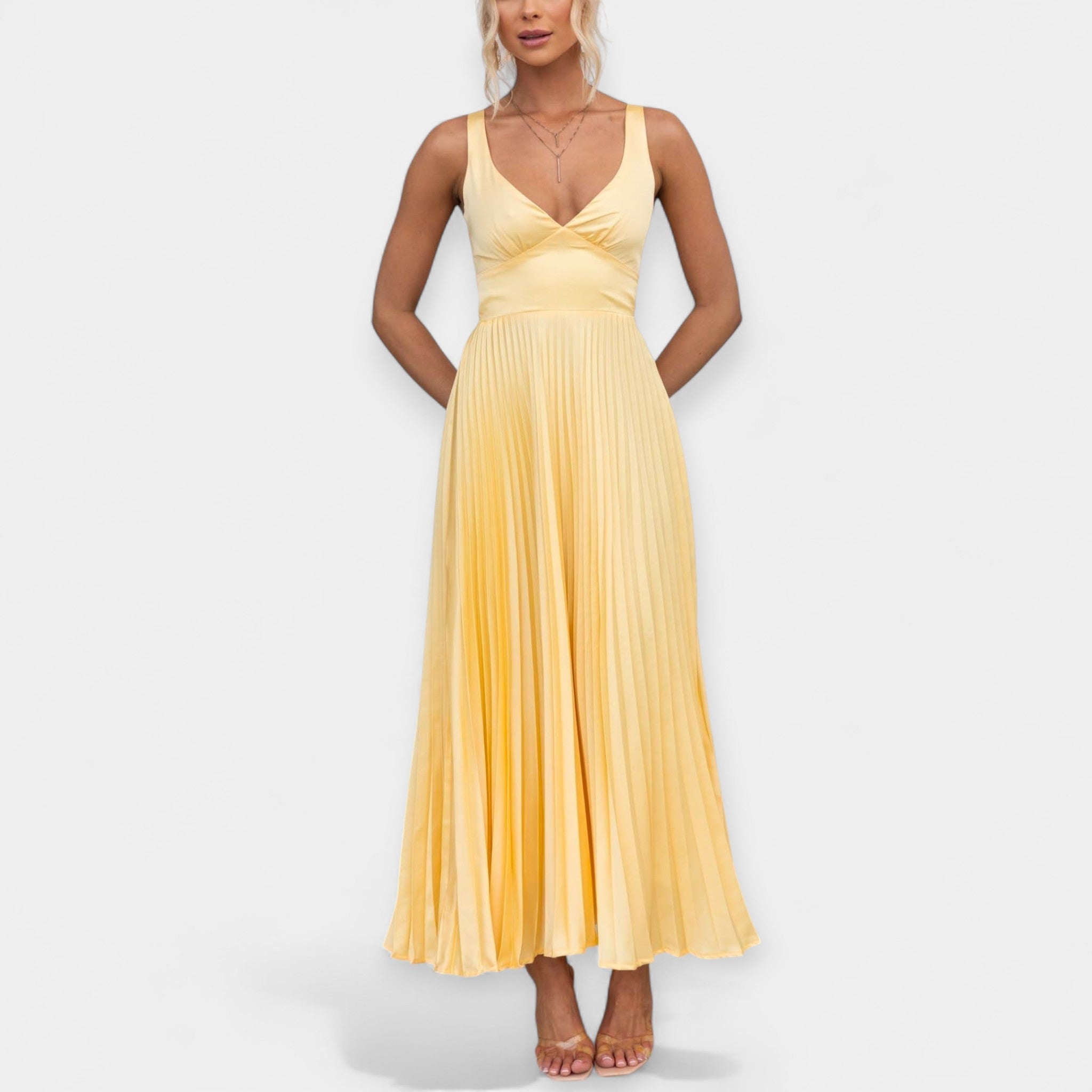 Yellow Pleated Maxi Dress