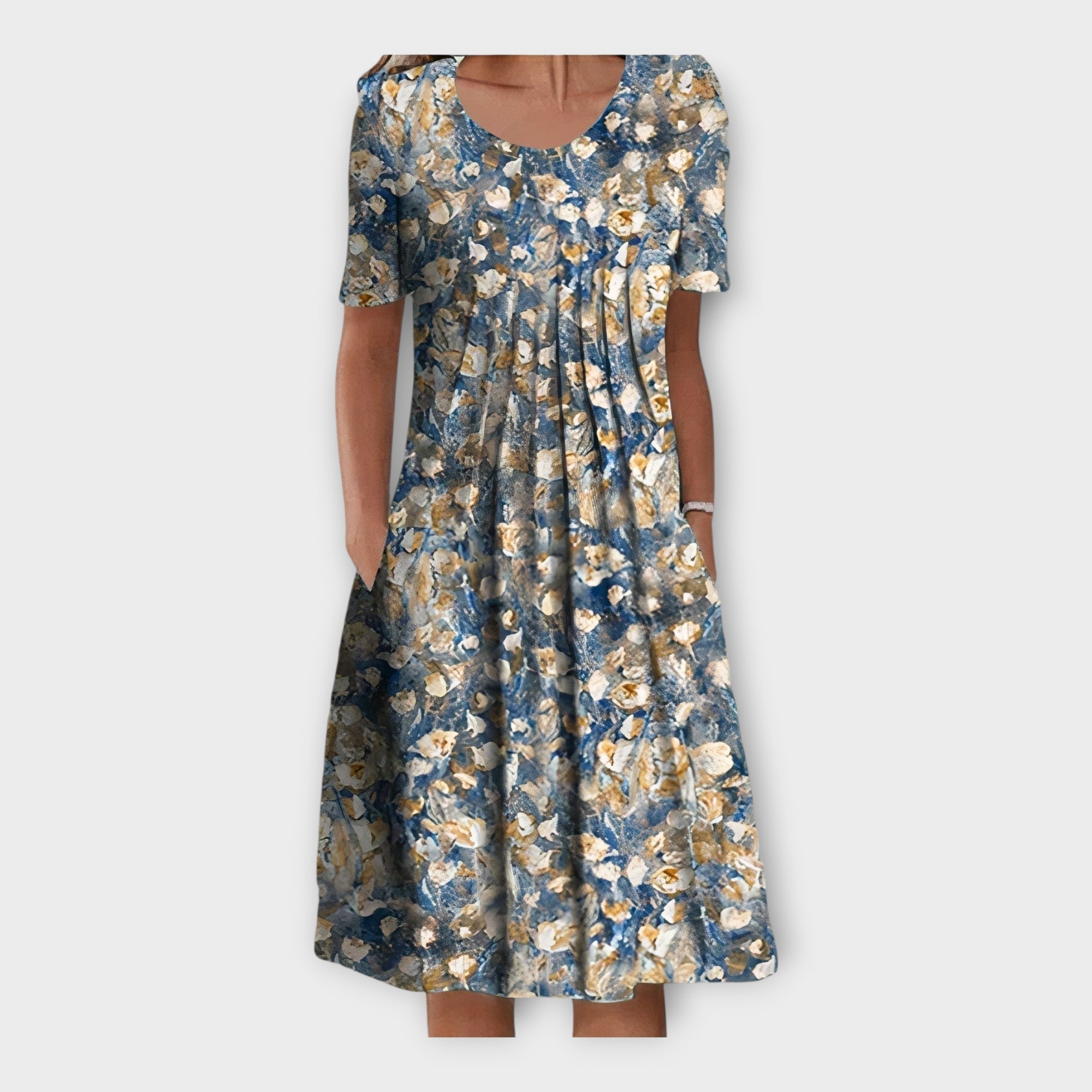 Dress with Floral Pattern and Short Sleeves