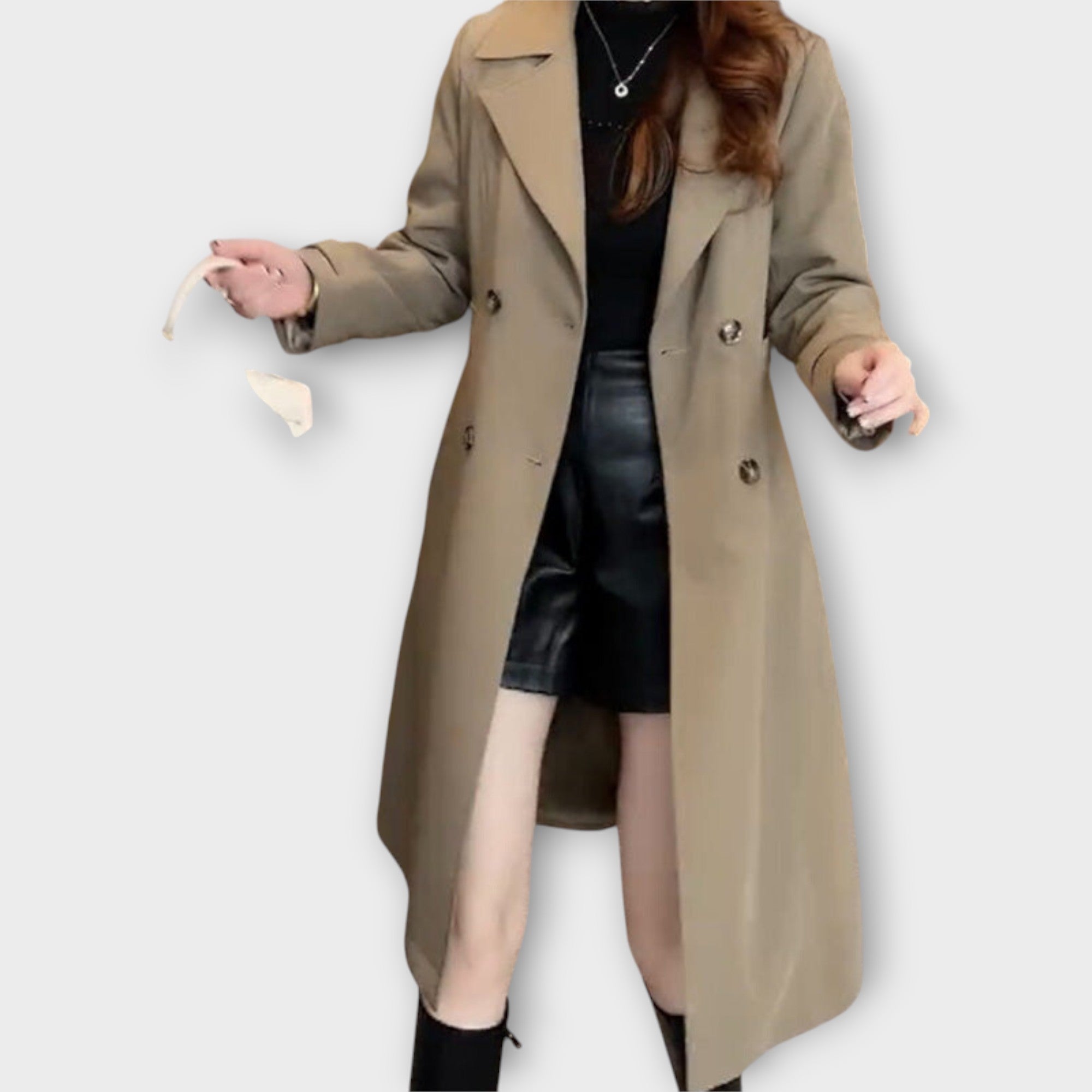 Classic Double-Breasted Long Trench Coat