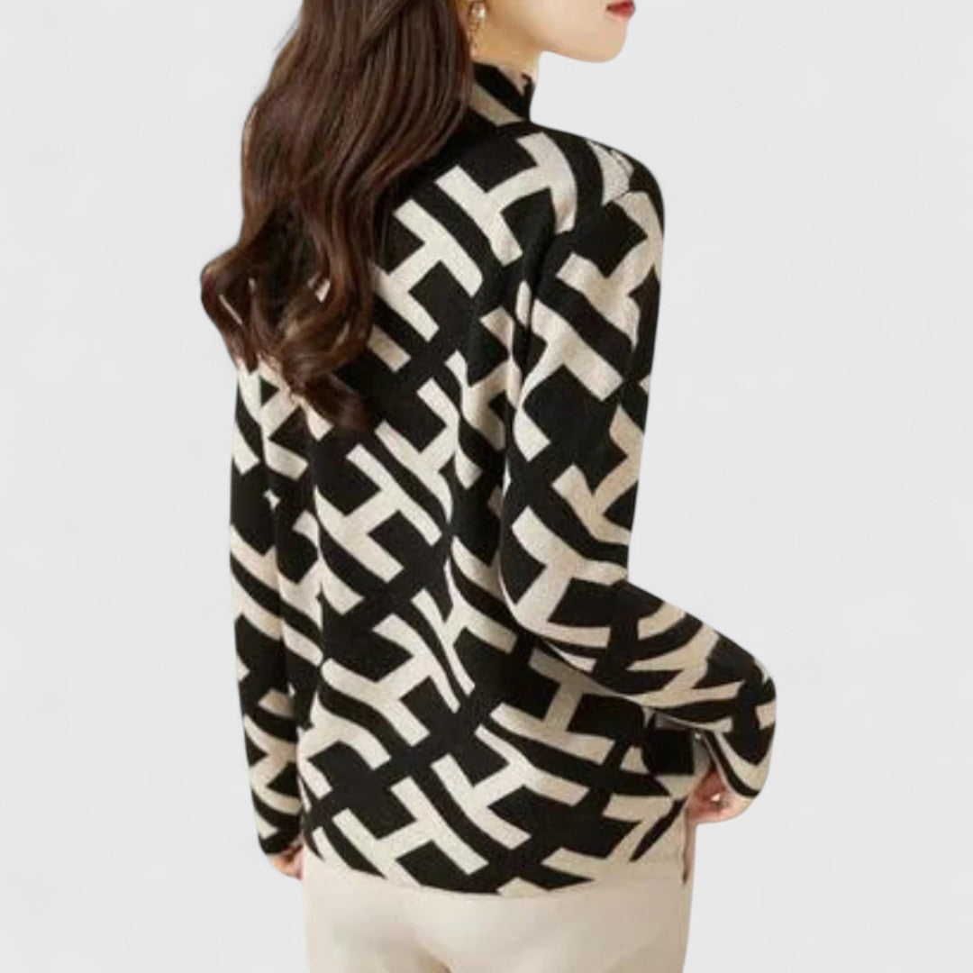 Geometric Pattern Mock Neck Sweater