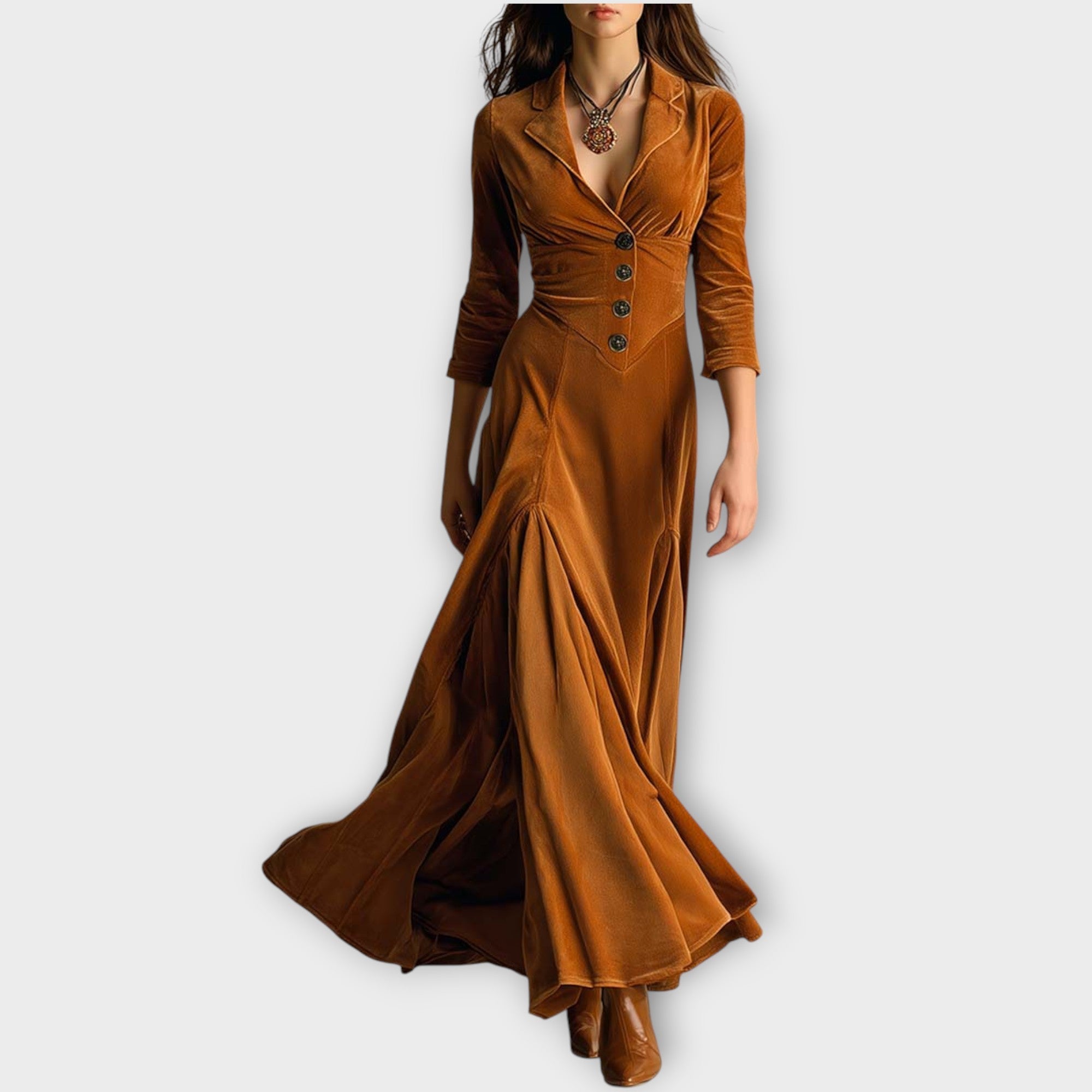 Vintage Velvet Buttoned Maxi Dress