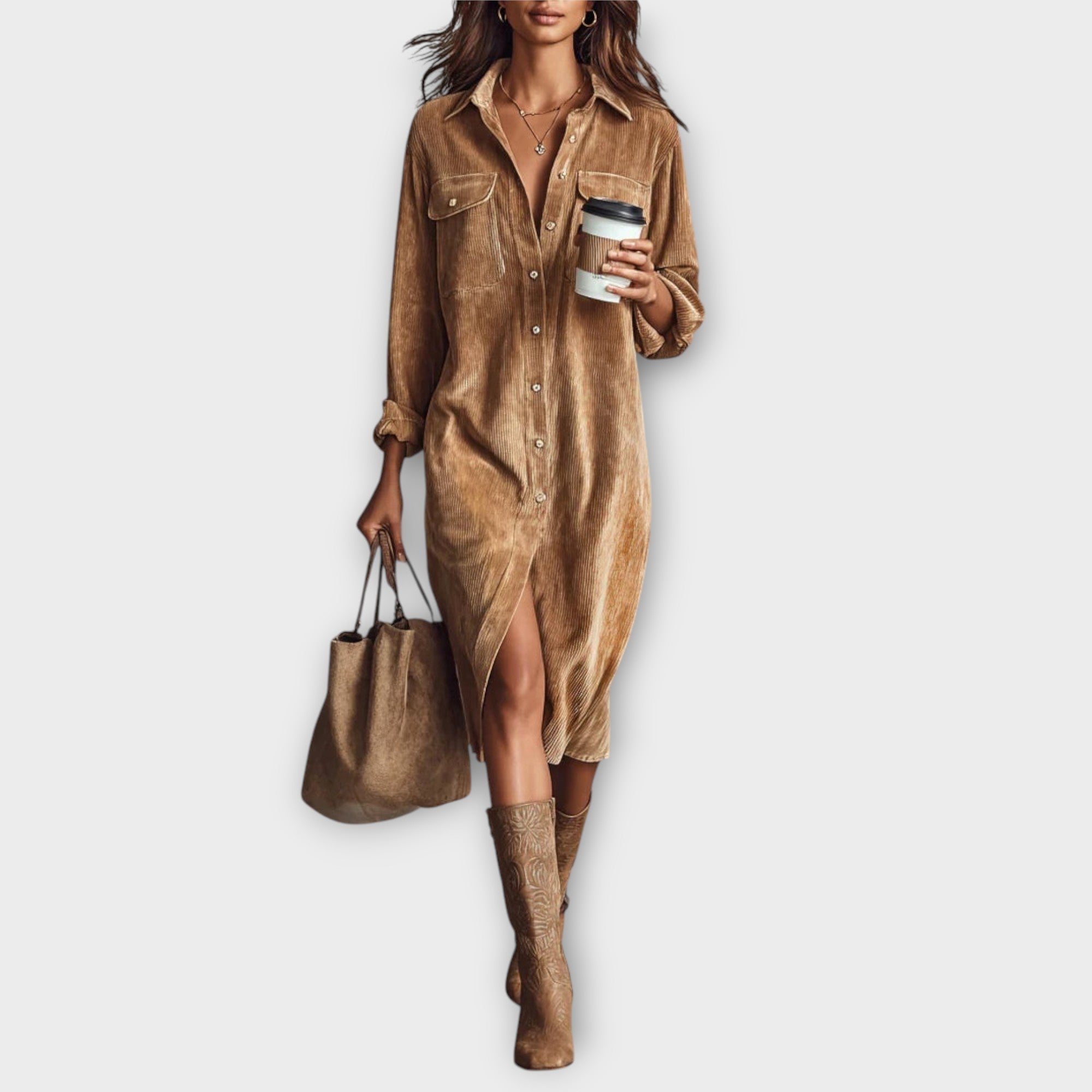 Corduroy Midi Shirt Dress
