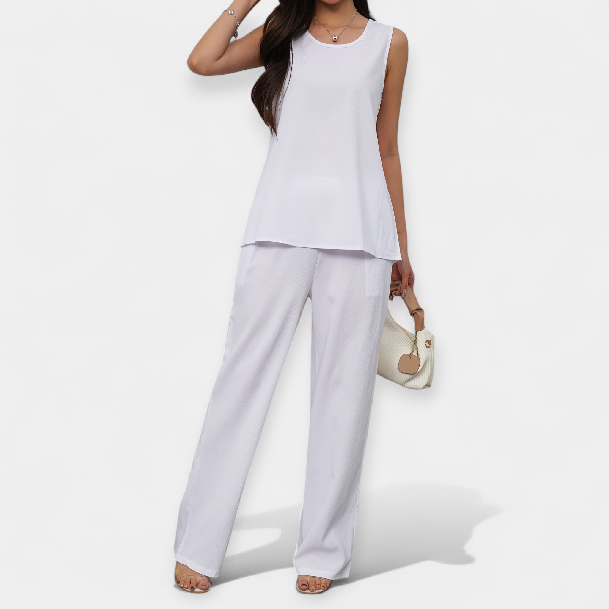 Casual set with sleeveless top and wide-leg pants
