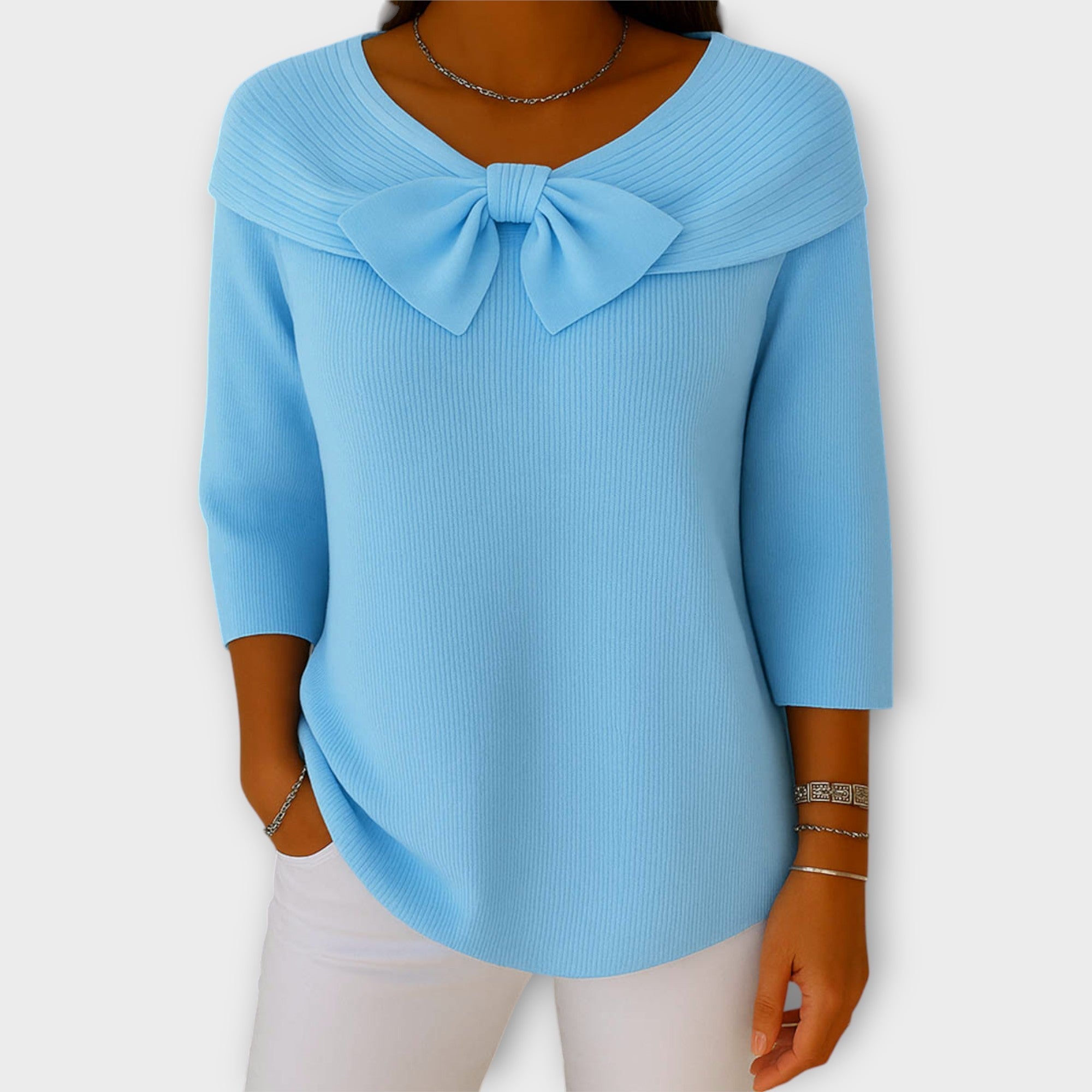 Bow-Detailed Off-Shoulder Knit Top