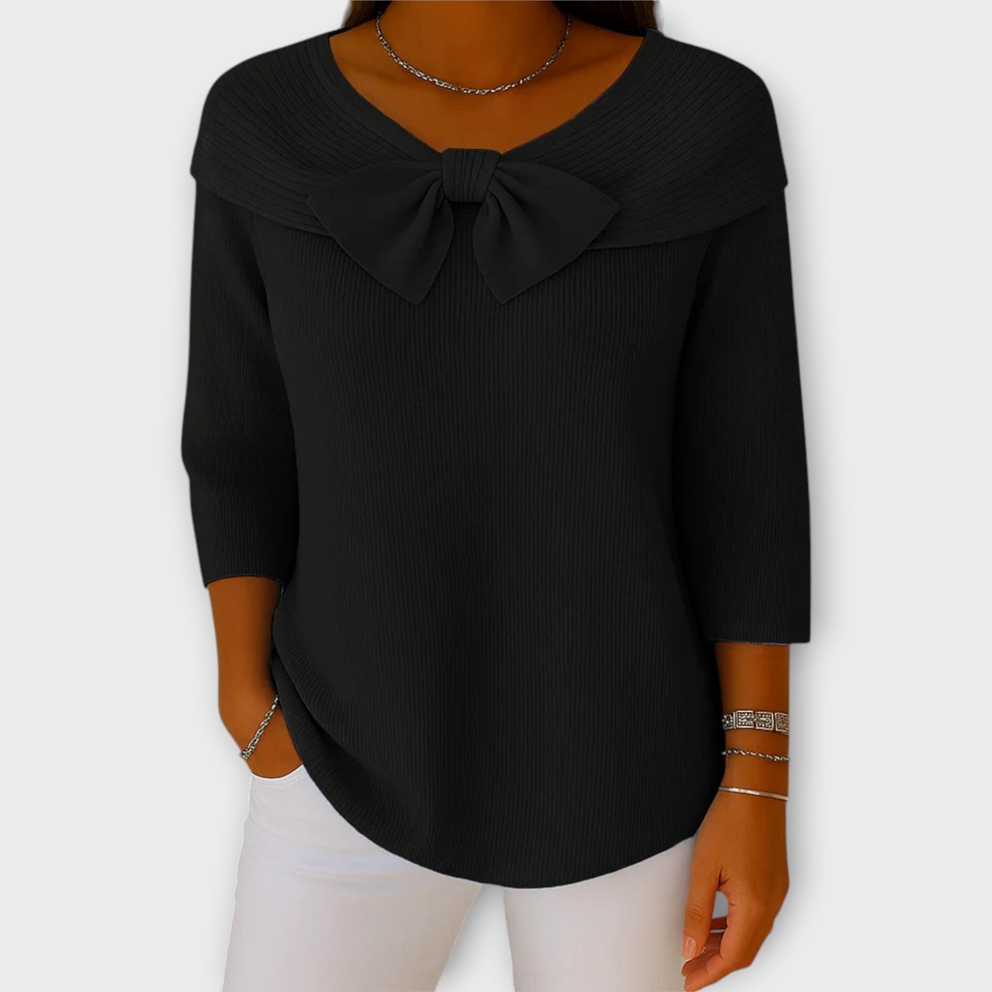 Bow-Detailed Off-Shoulder Knit Top