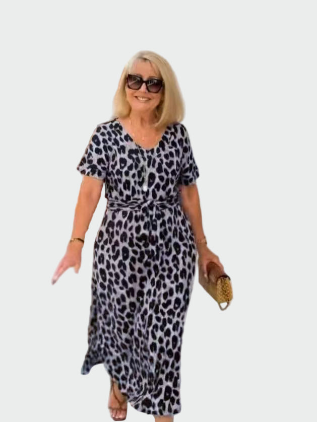 Dress with Leopard Print and Impressive V-Shaped Neckline