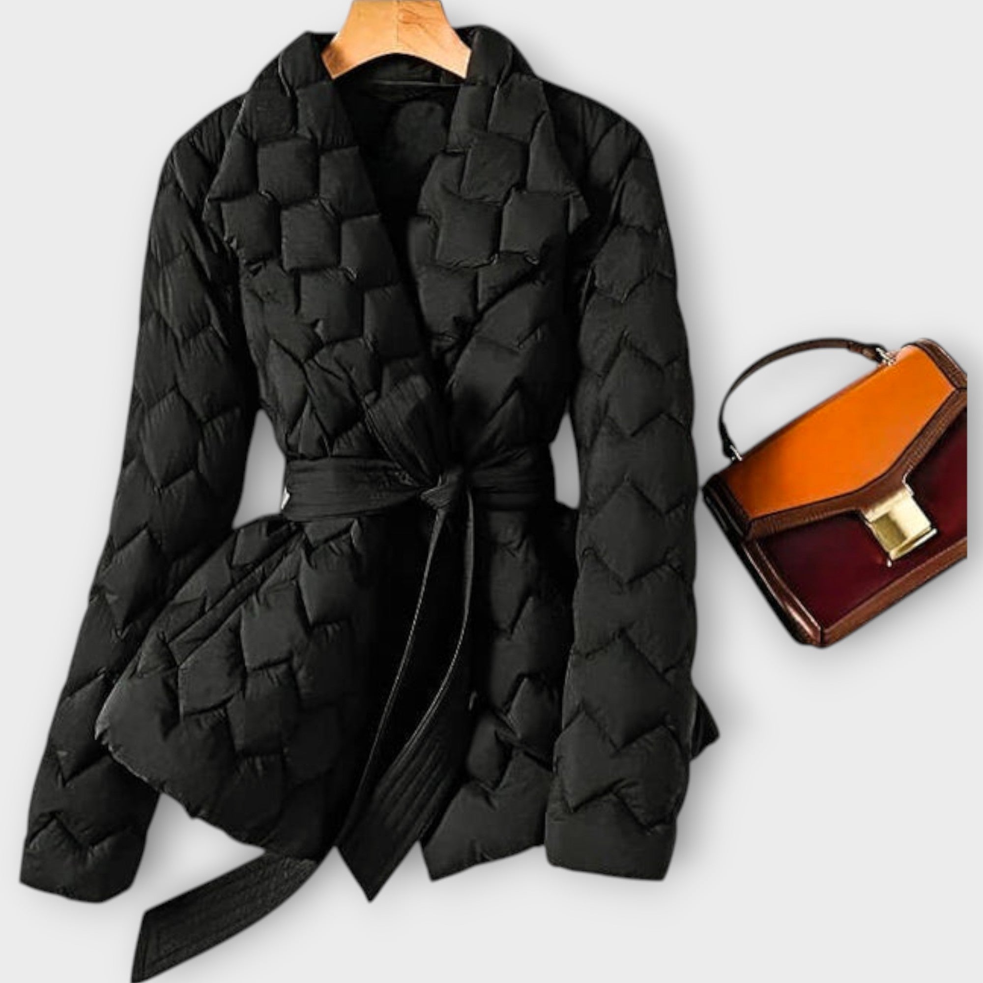 Quilted Wrap Coat with Belted Waist