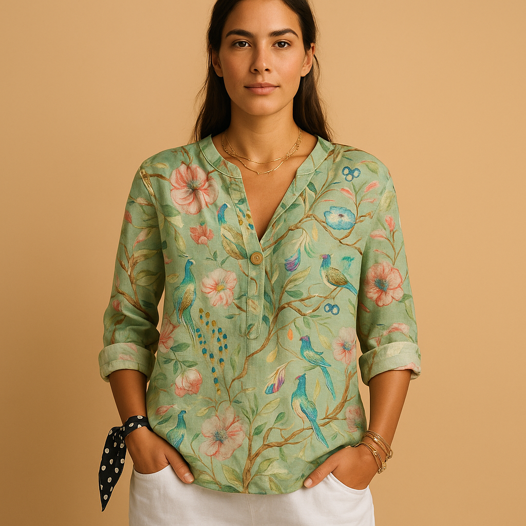 Dames bloemenblouse met klassieke kraag en knopenrij, luchtige pasvorm en zachte print voor dagelijks en zakelijk gebruik
