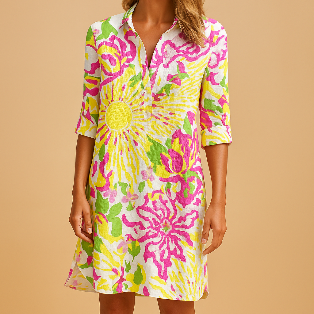 Boho zomerjurk voor dames met V-hals en lichte stof, voorzien van een bohemian print – ideaal voor warme dagen en casual uitjes.