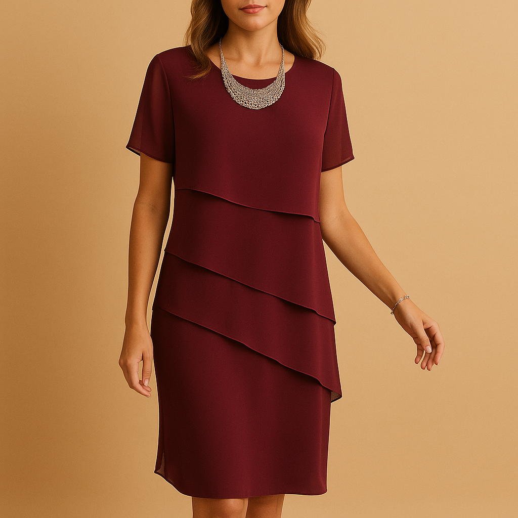 Luchtige dames midi-jurk van chiffon met gelaagde details, perfect voor feestjes en formele gelegenheden