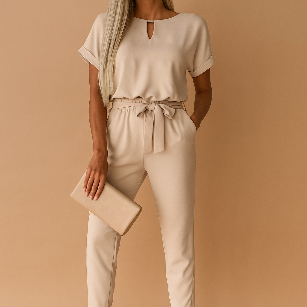 Chique dames jumpsuit met elegante snit en getailleerde pasvorm, perfect voor formele en stijlvolle gelegenheden.