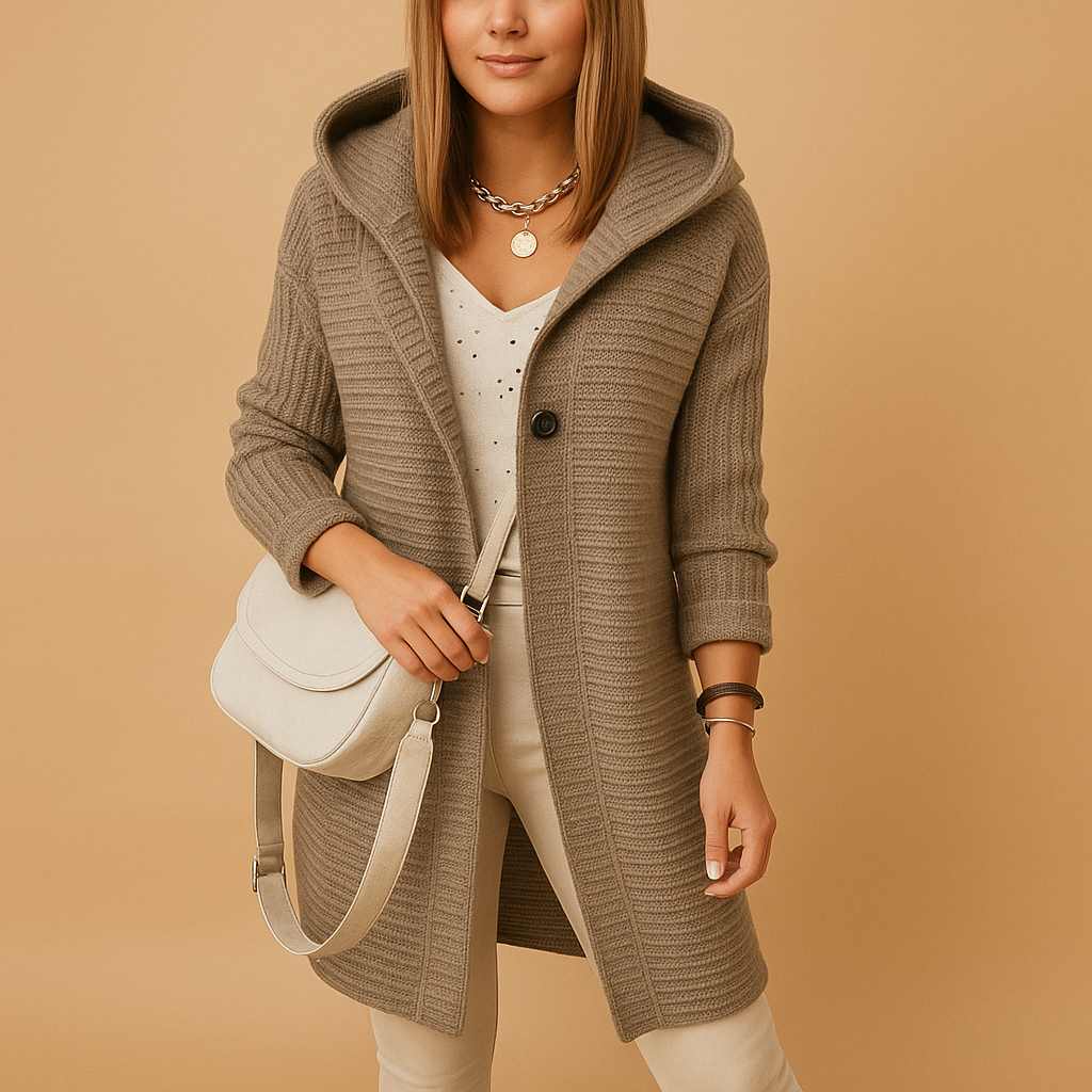 Comfortabel damesvest met open voorkant, tijdloze pasvorm en zachte stof in beige, zwart, grijs en blauw – perfect voor elk seizoen.