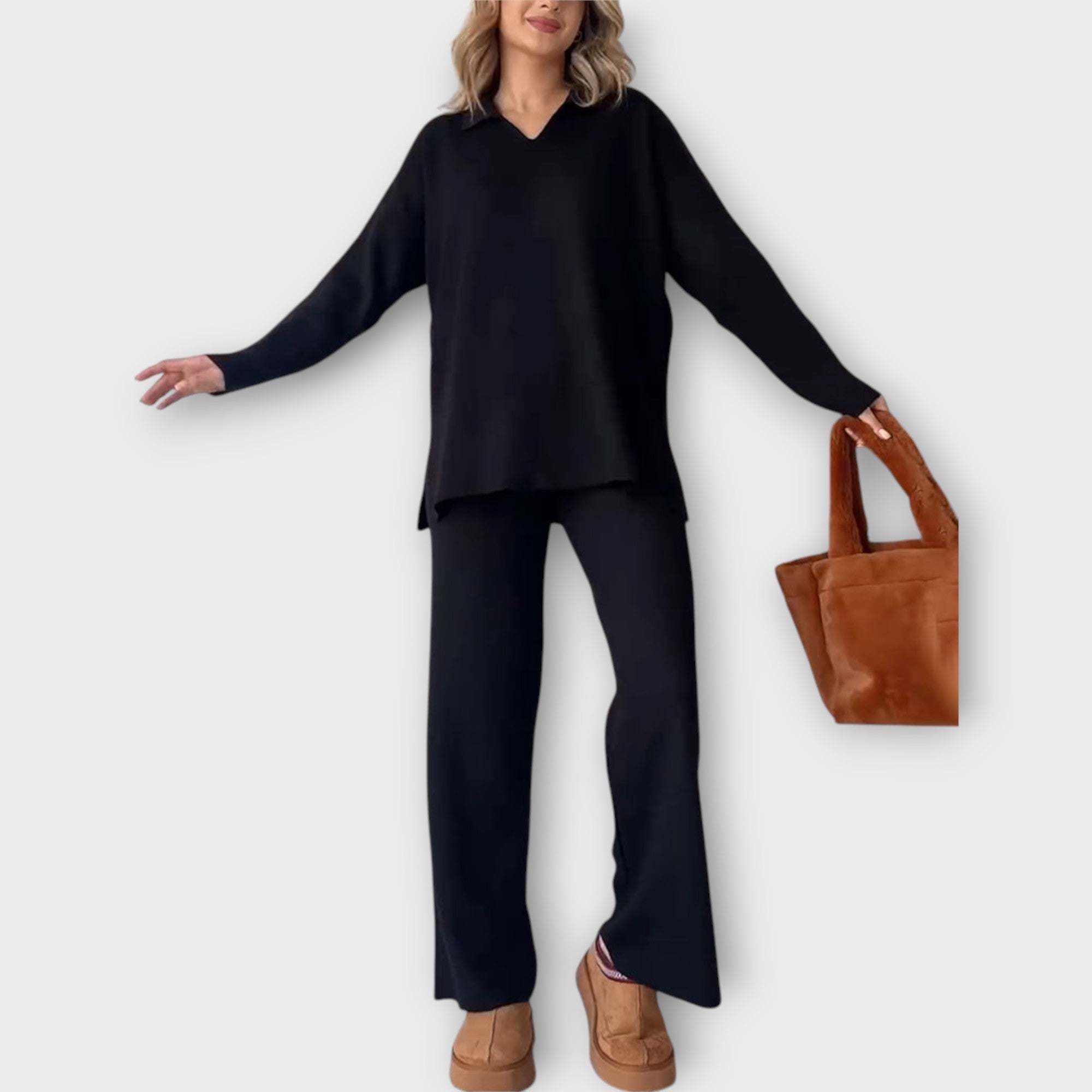 Komplekt lõdvestunud joonte ja minimalistliku disainiga