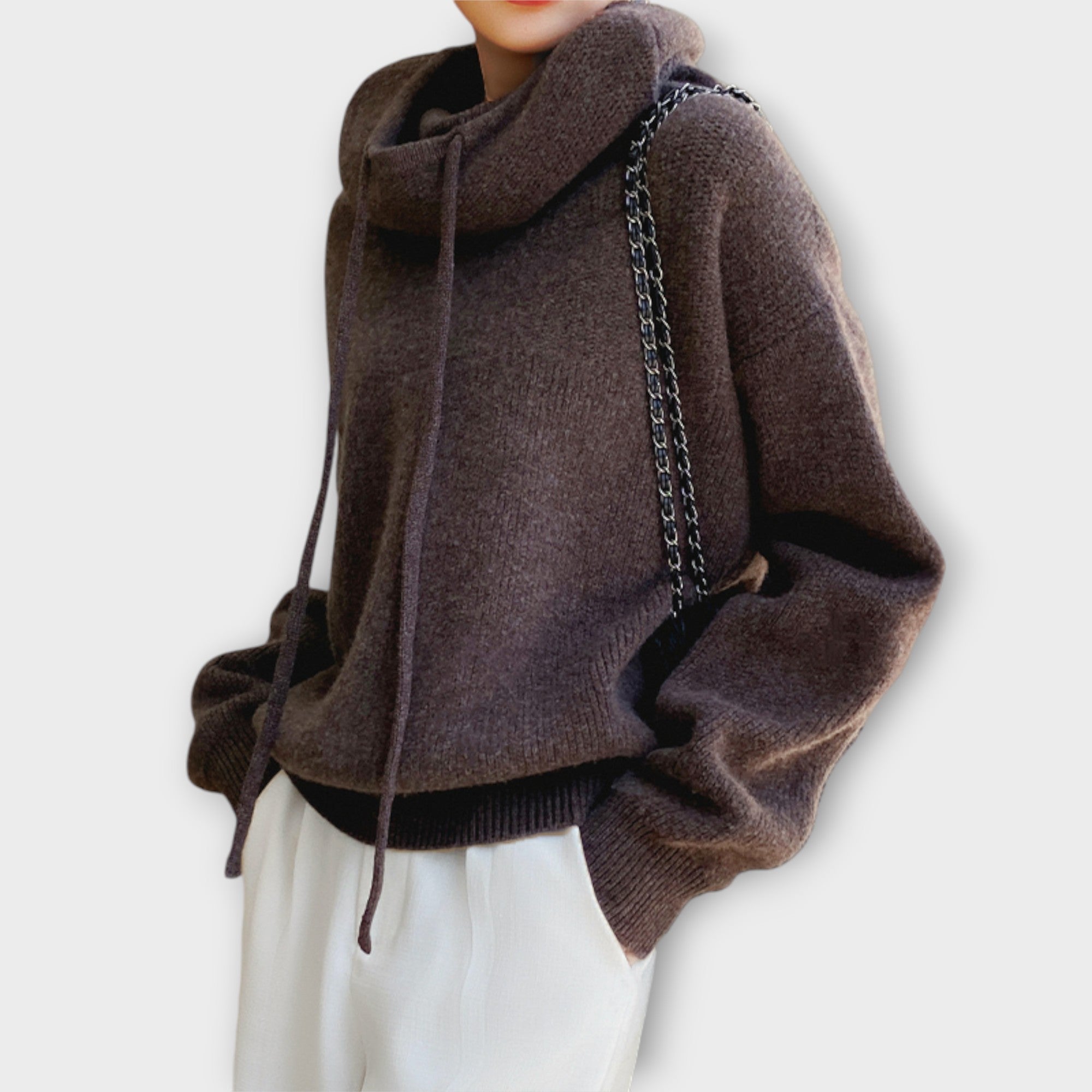 Cozy Relaxed Drawstring Turtleneck Sweater
