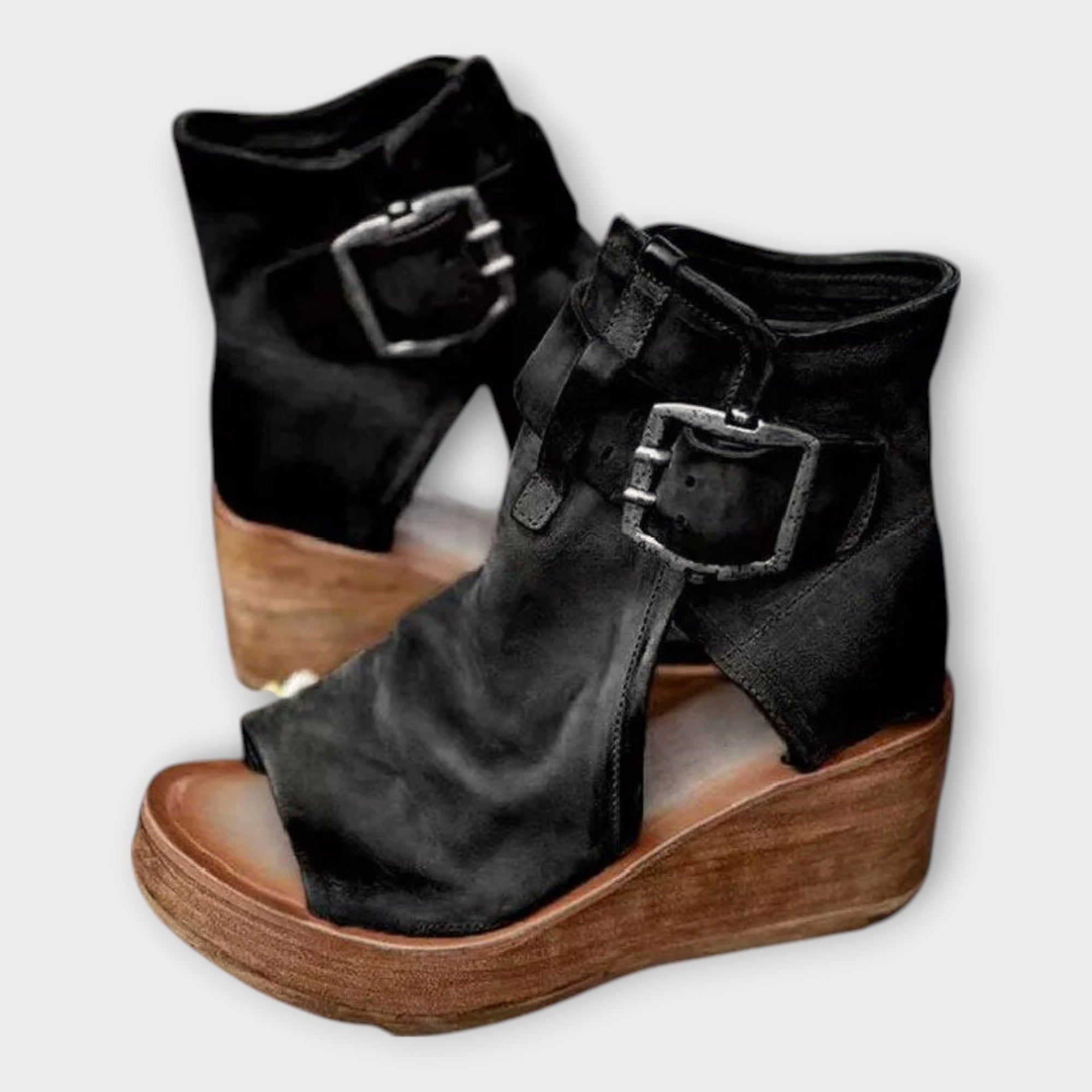 Platform Ankle Boots with Open Toe and Strap