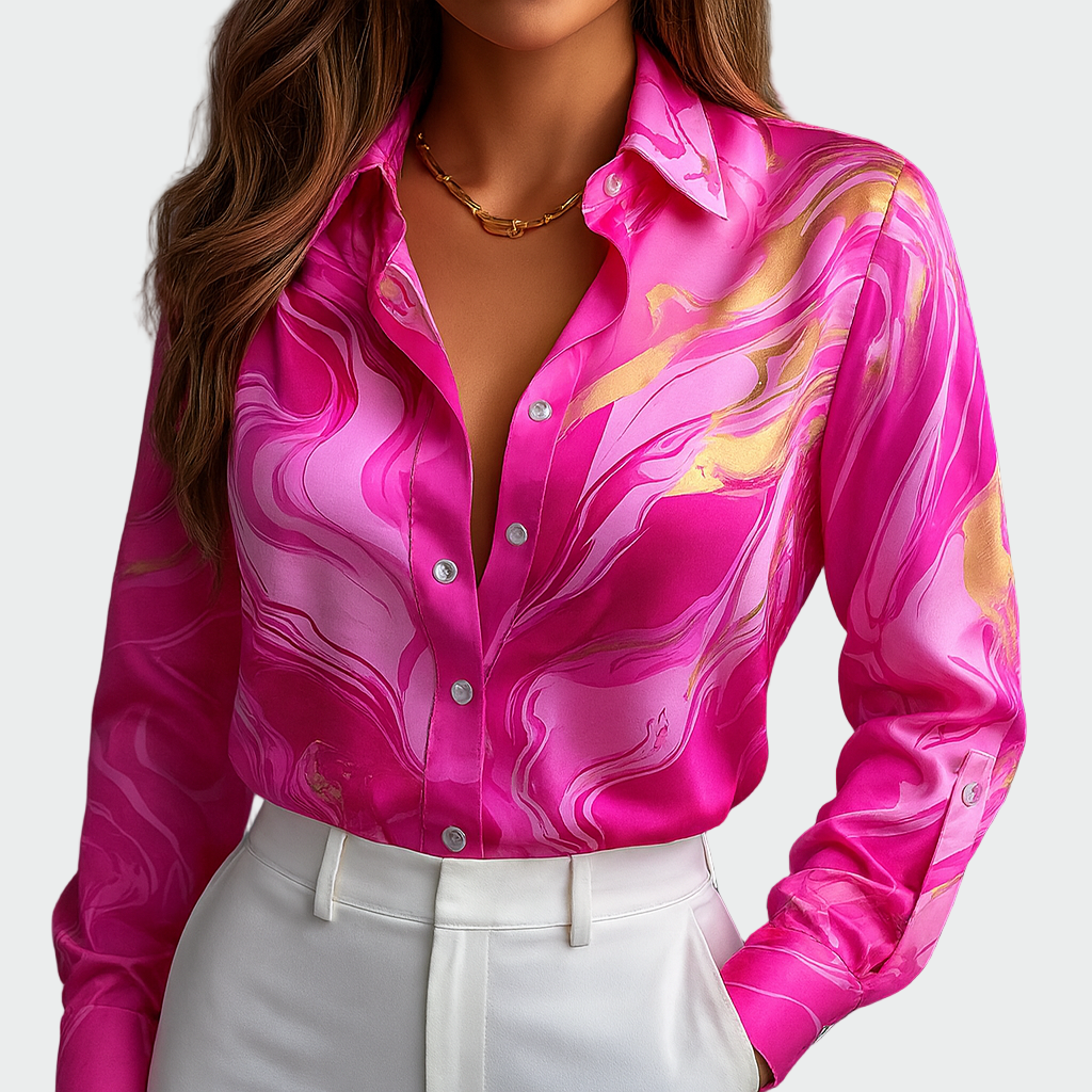 Satin Luxe Printed Button-Up Shirt