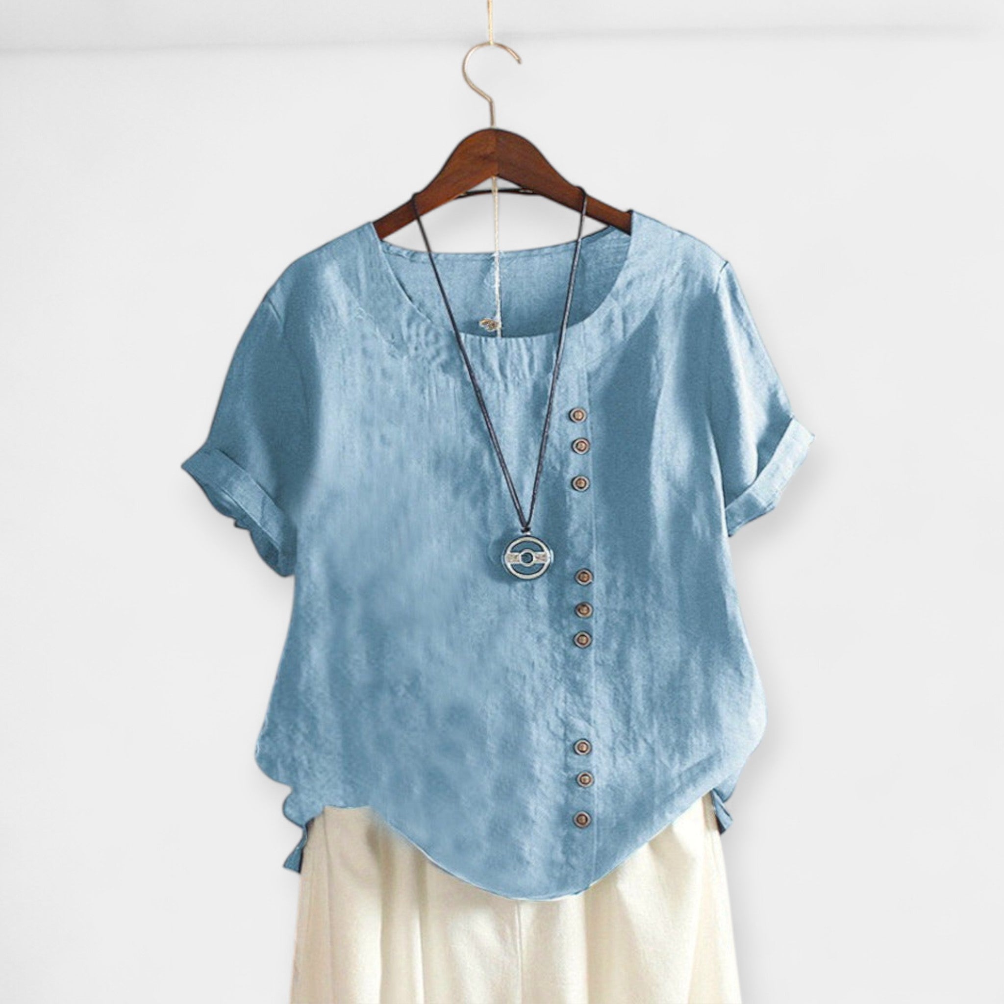 Short-Sleeved Blouse with Buttons