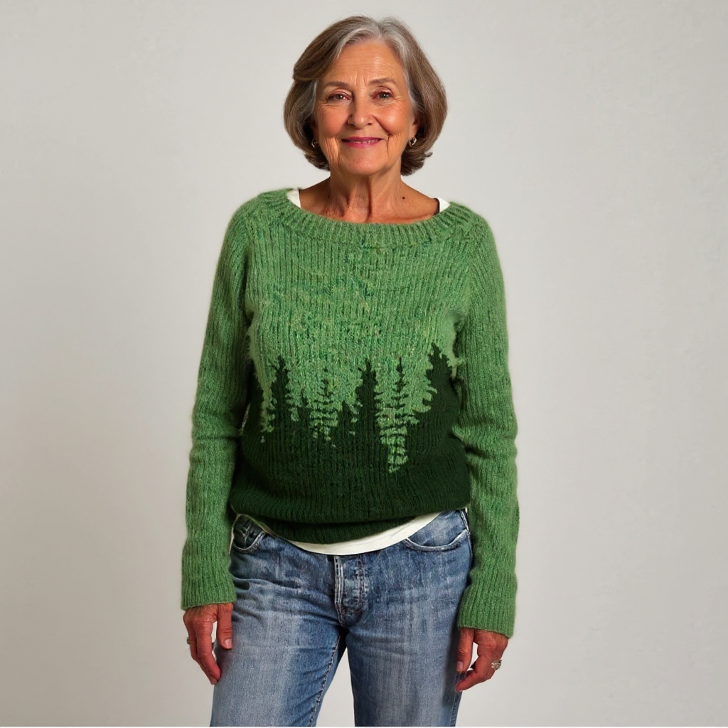 Knitted Sweater with Nature-Inspired Pattern