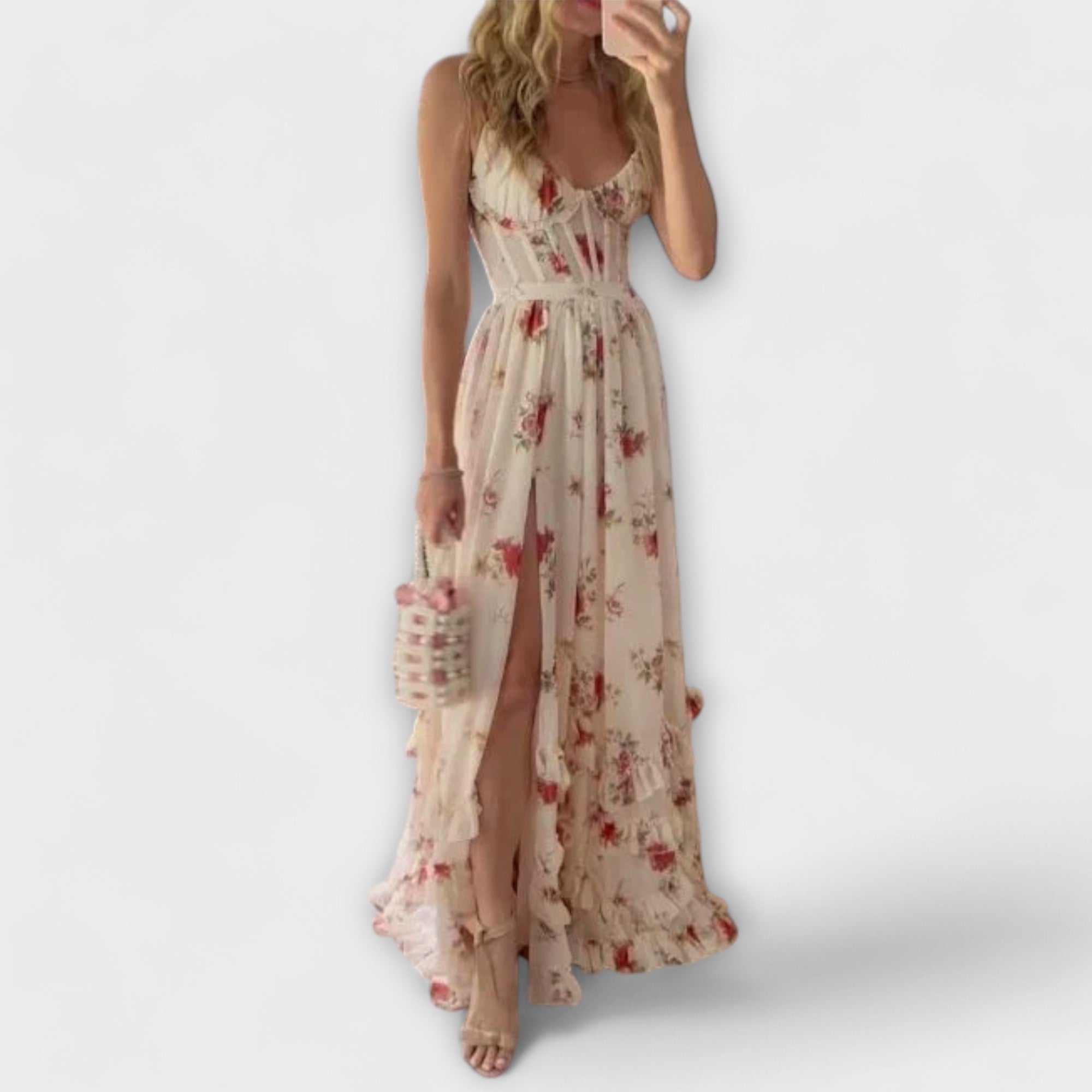 Maxi Dress with Floral Print and Split