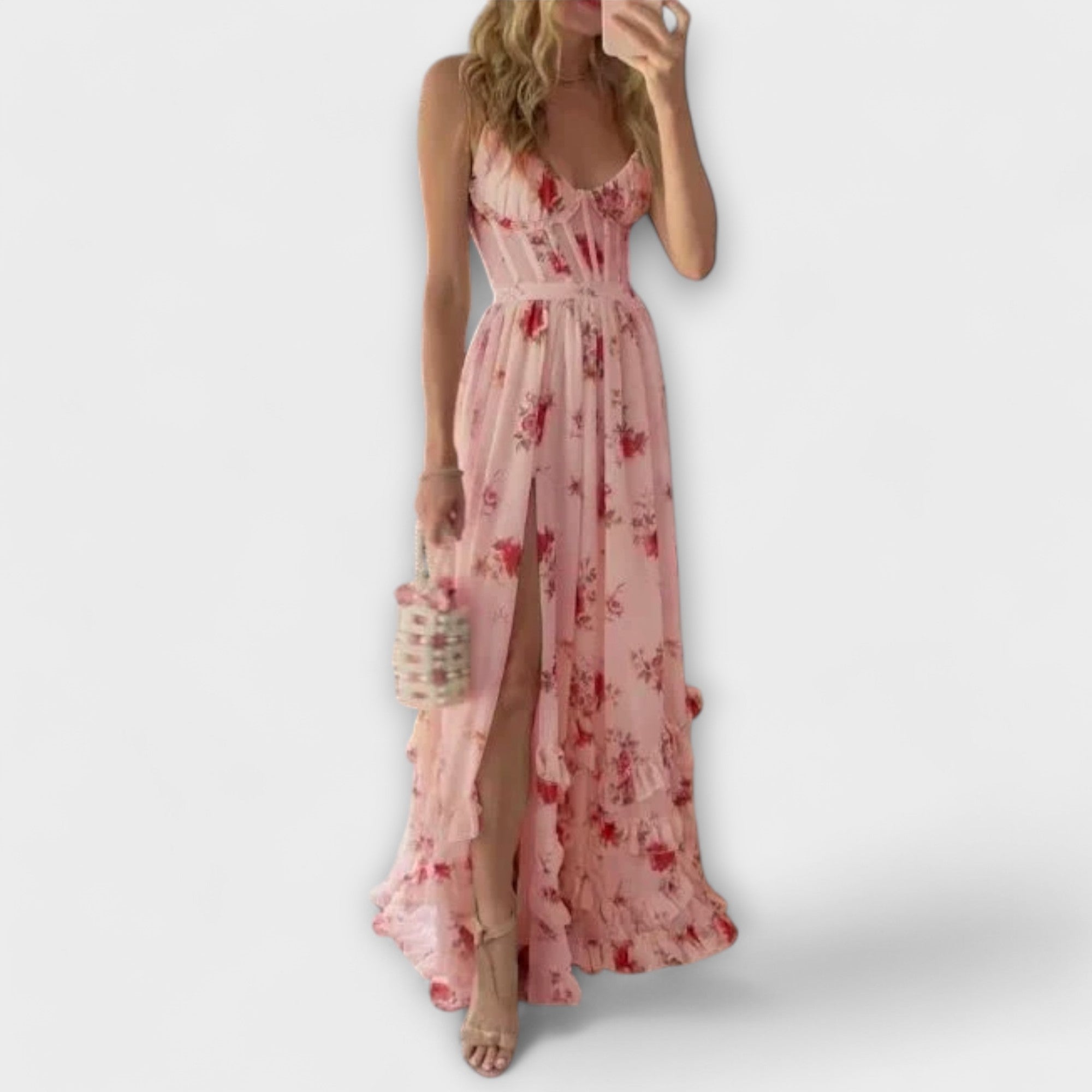 Maxi Dress with Floral Print and Split