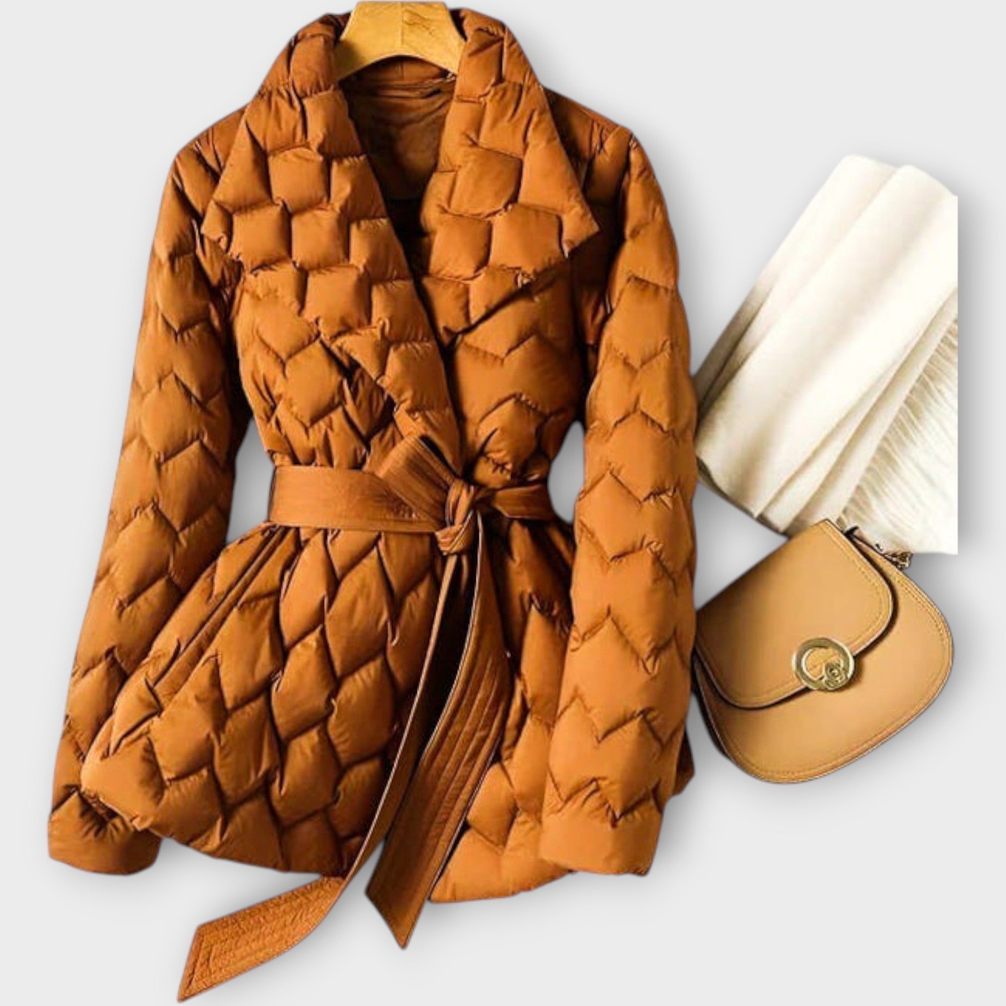Quilted Wrap Coat with Belted Waist