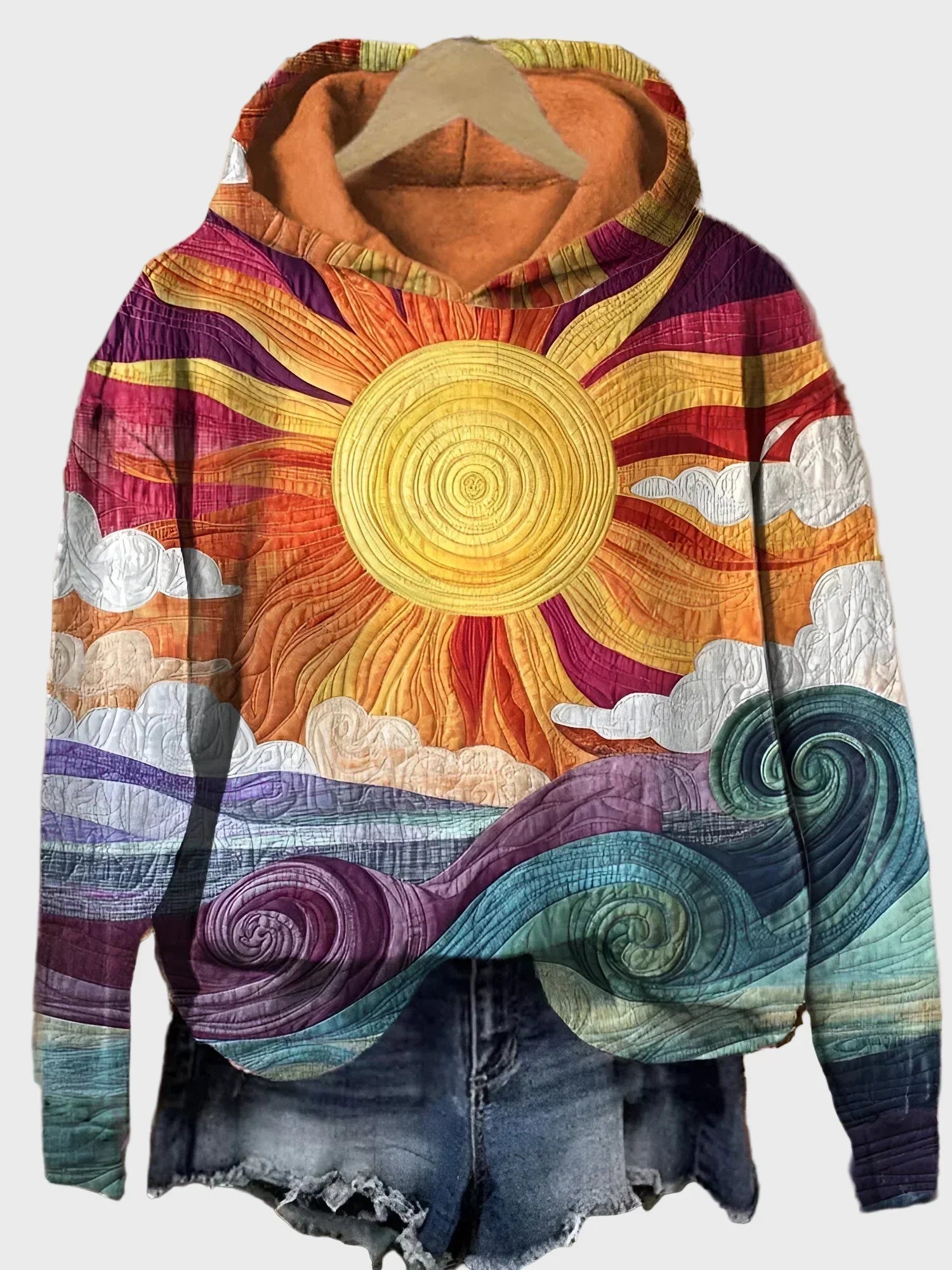 Retro Hoodie with Sunbeam Design