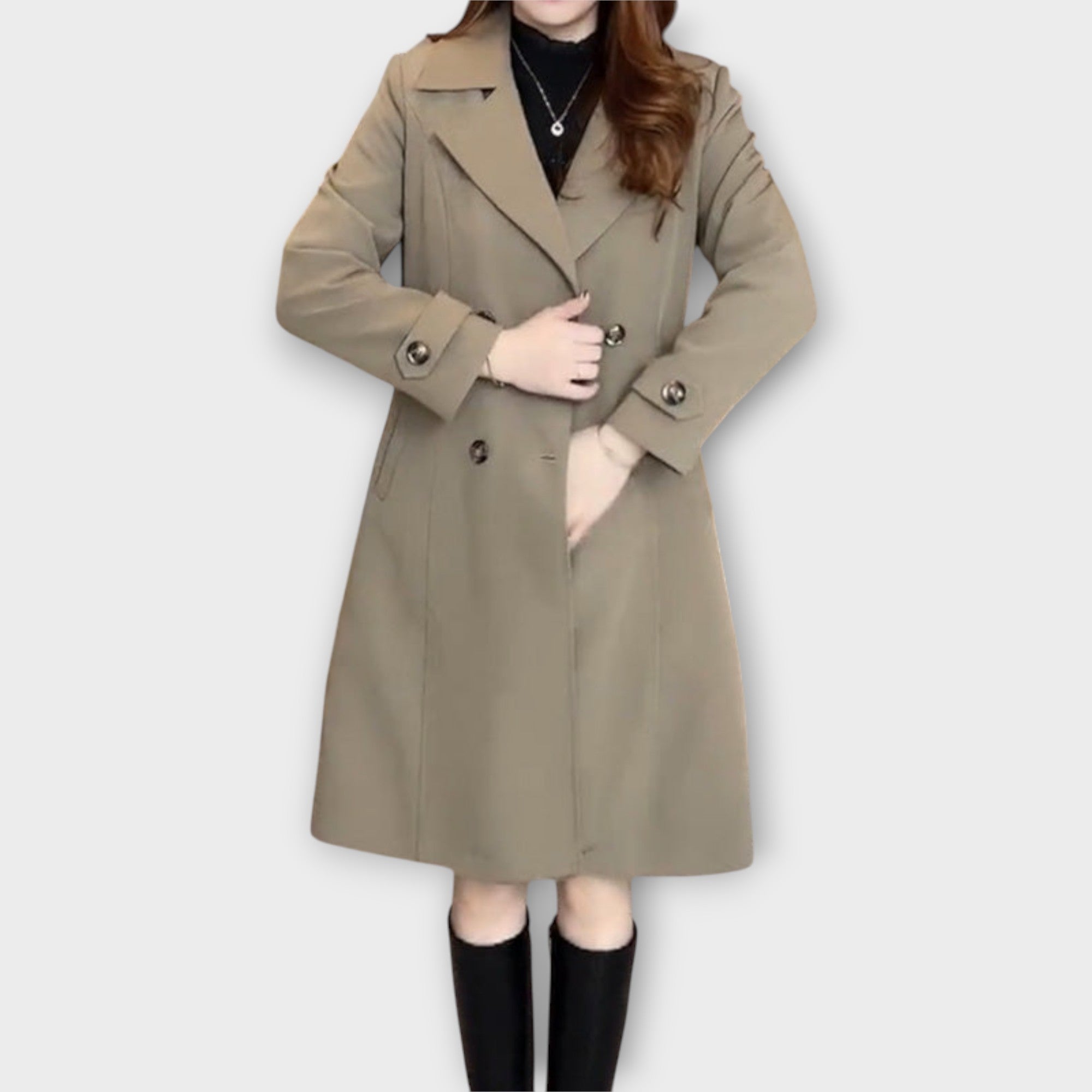 Classic Double-Breasted Long Trench Coat