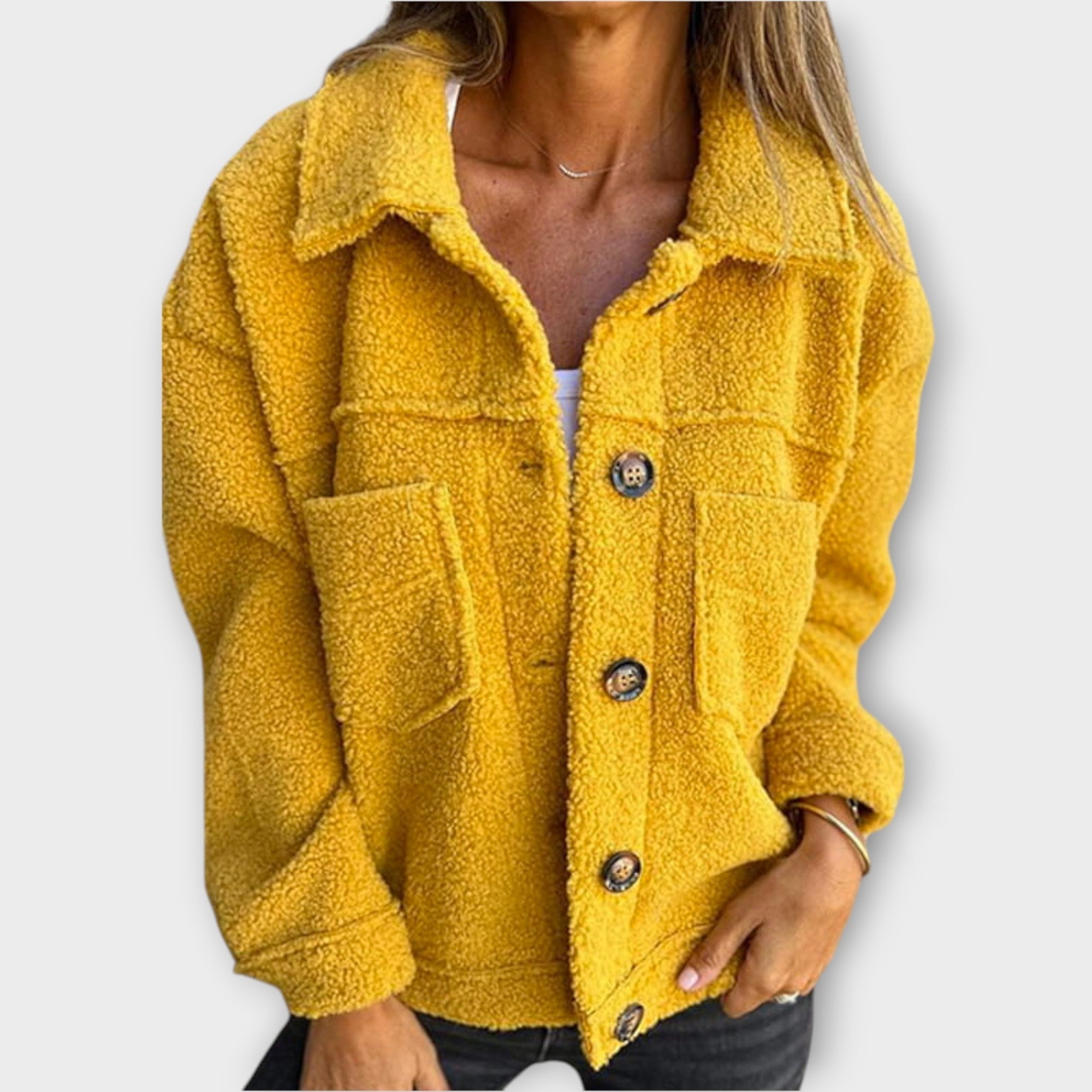 Cozy Charm Button-Front Sherpa Jacket